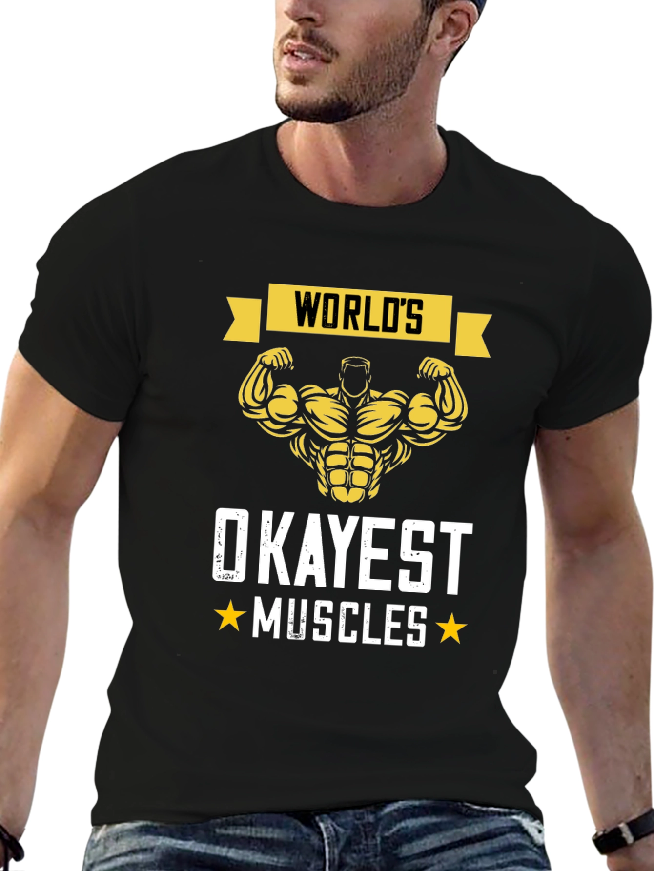 Black World's Okayest Muscles Graphic T-Shirt view 6
