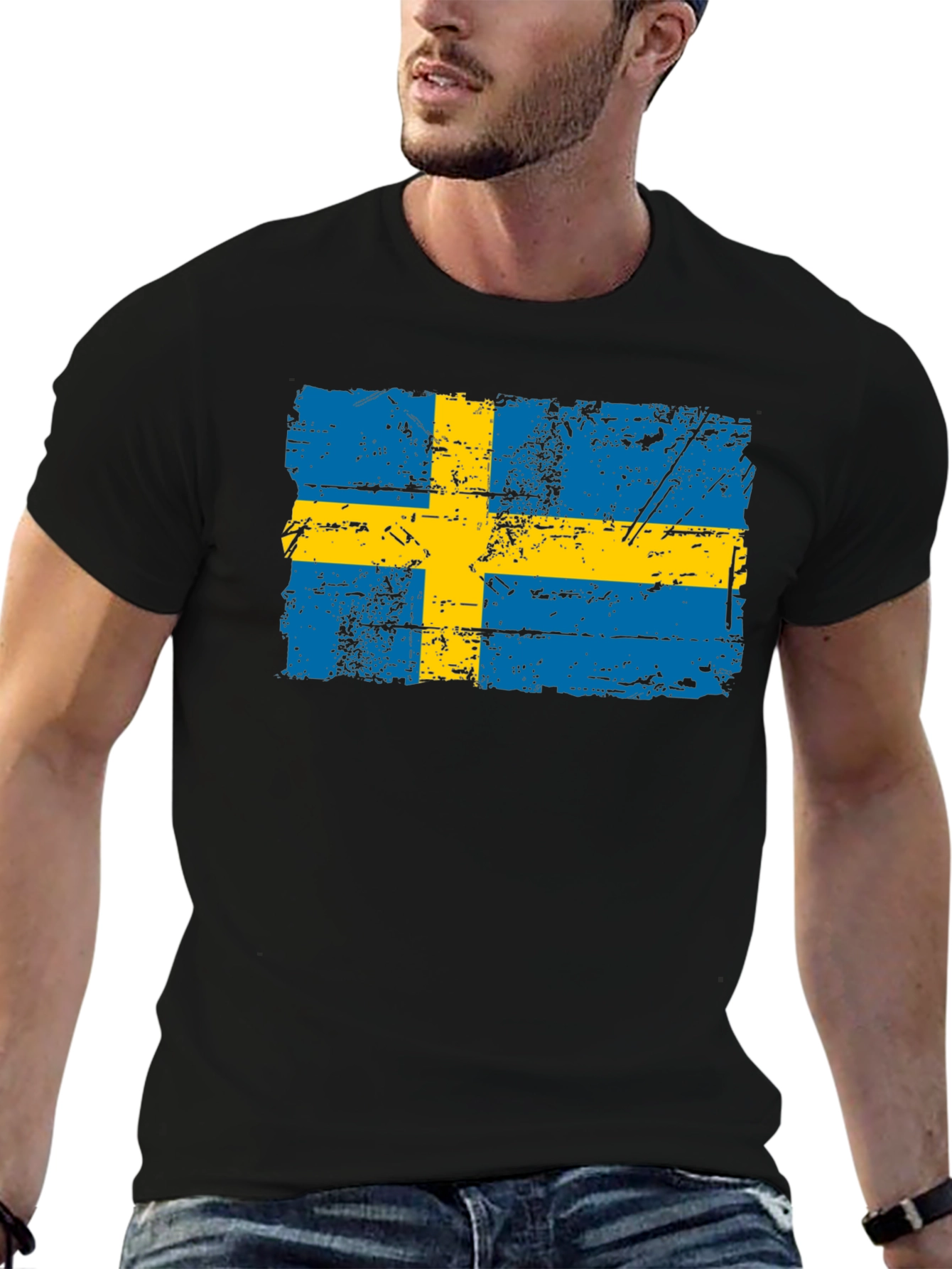 Black Sweden Flag Distressed T-Shirt view 6