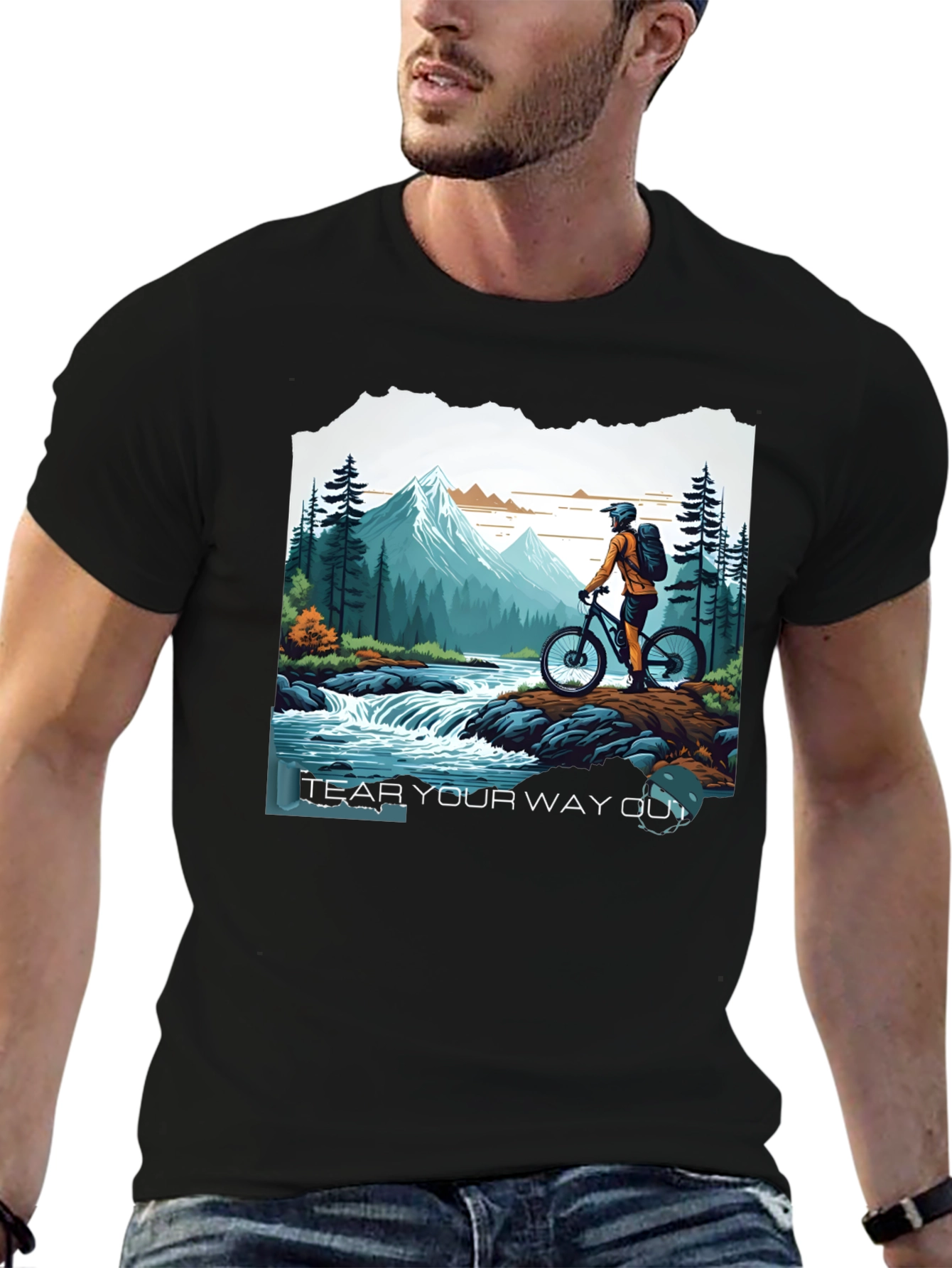 Black Mountain Biker Adventure Graphic Tee - "Tear Your Way Out" view 6