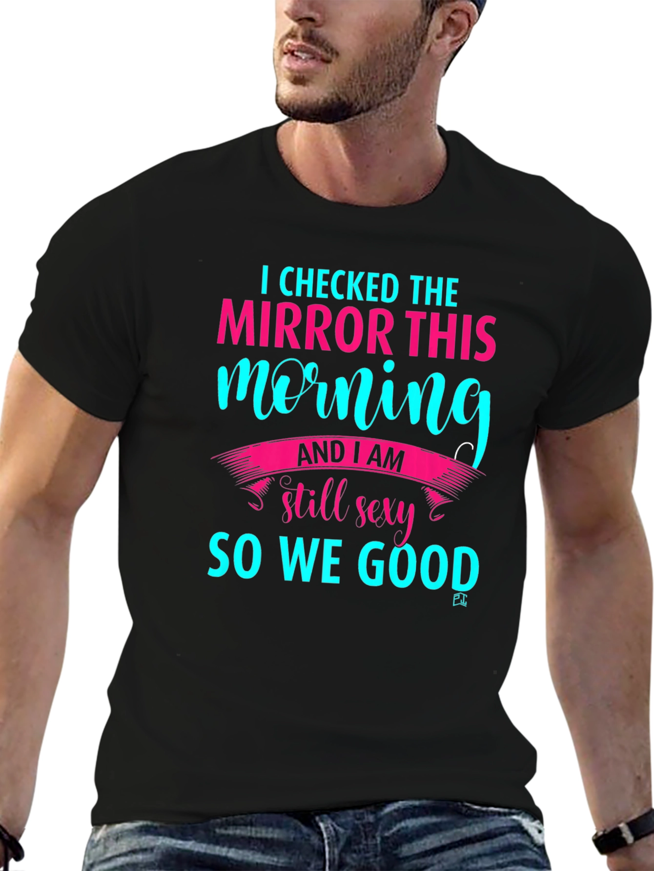 Black Funny I Checked Mirror T-Shirt - Black view 6