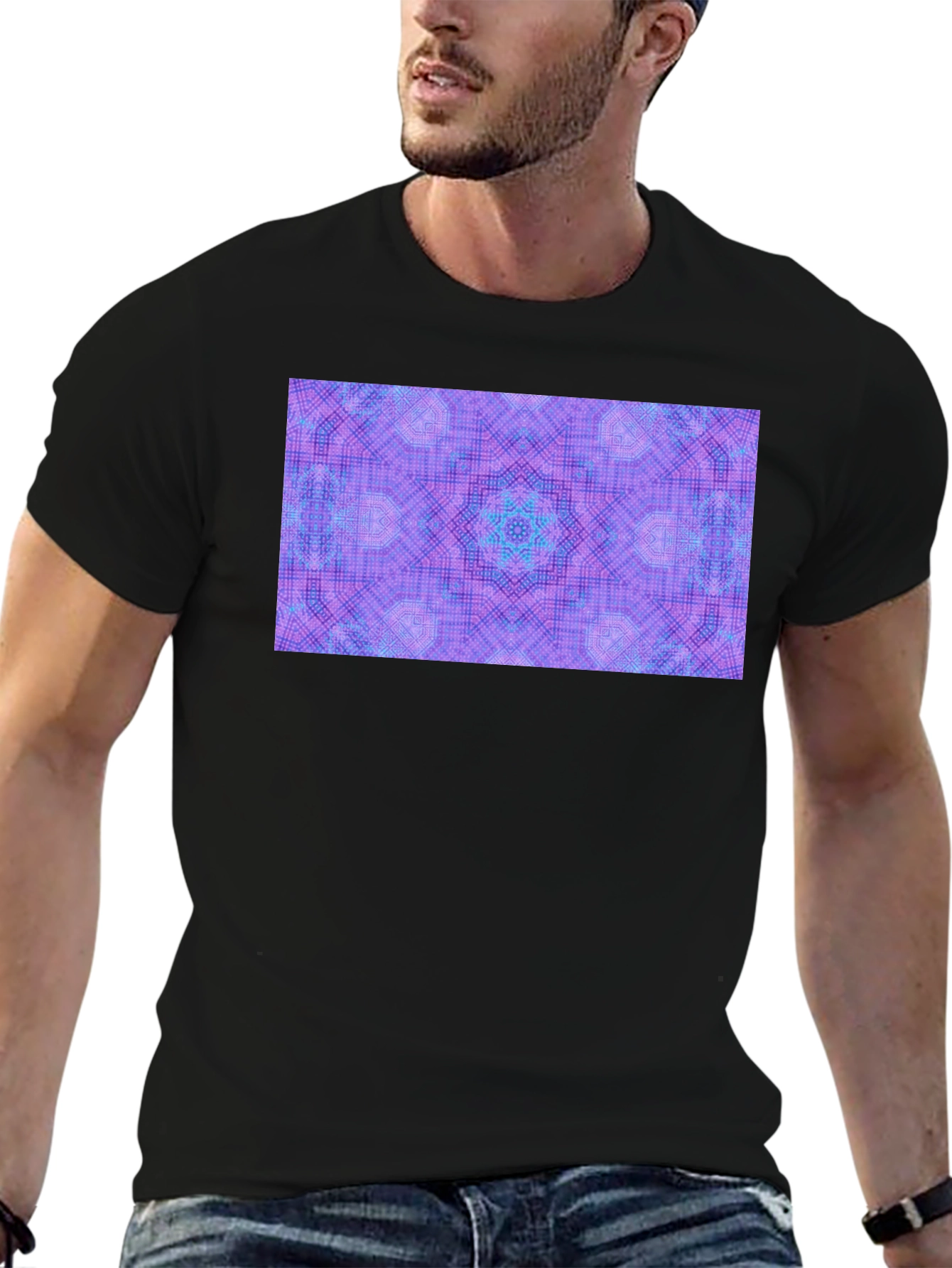 Black Kaleidoscope Pattern T-Shirt - Unisex view 6