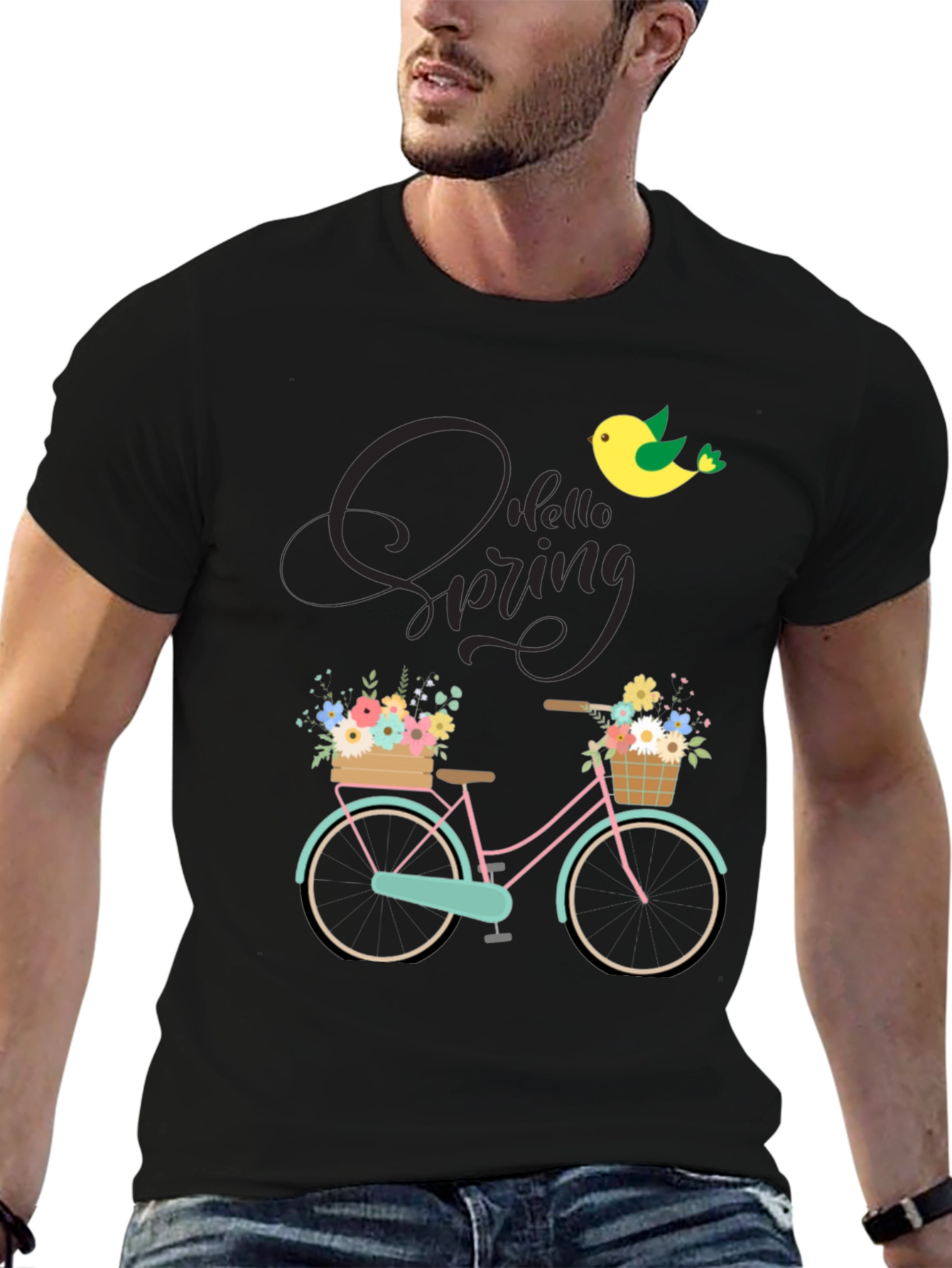 Black Spring Bicycle Graphic T-Shirt view 6
