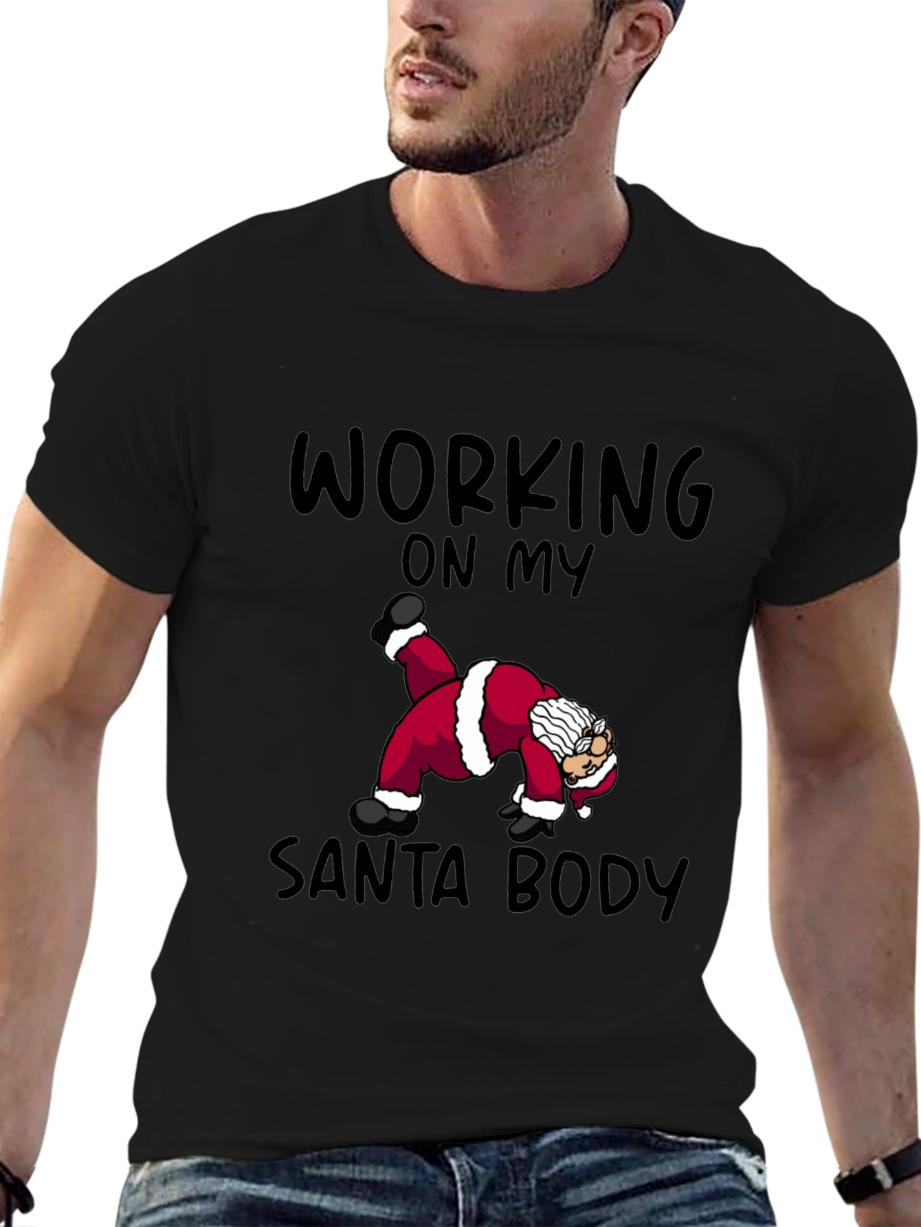 Black Funny Santa Workout T-Shirt view 6