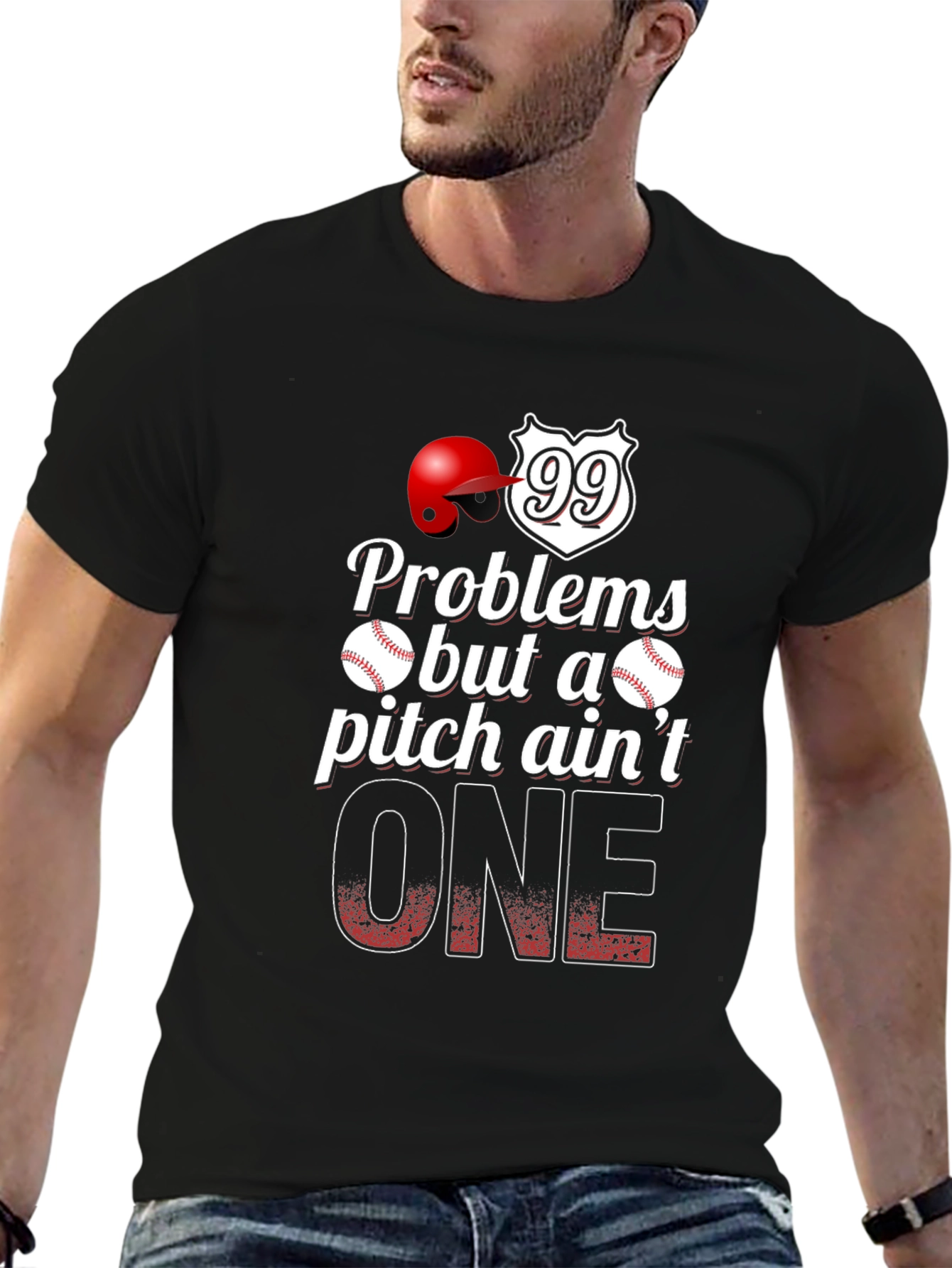 Black Baseball Problems Pitch Ain't One T-Shirt view 6