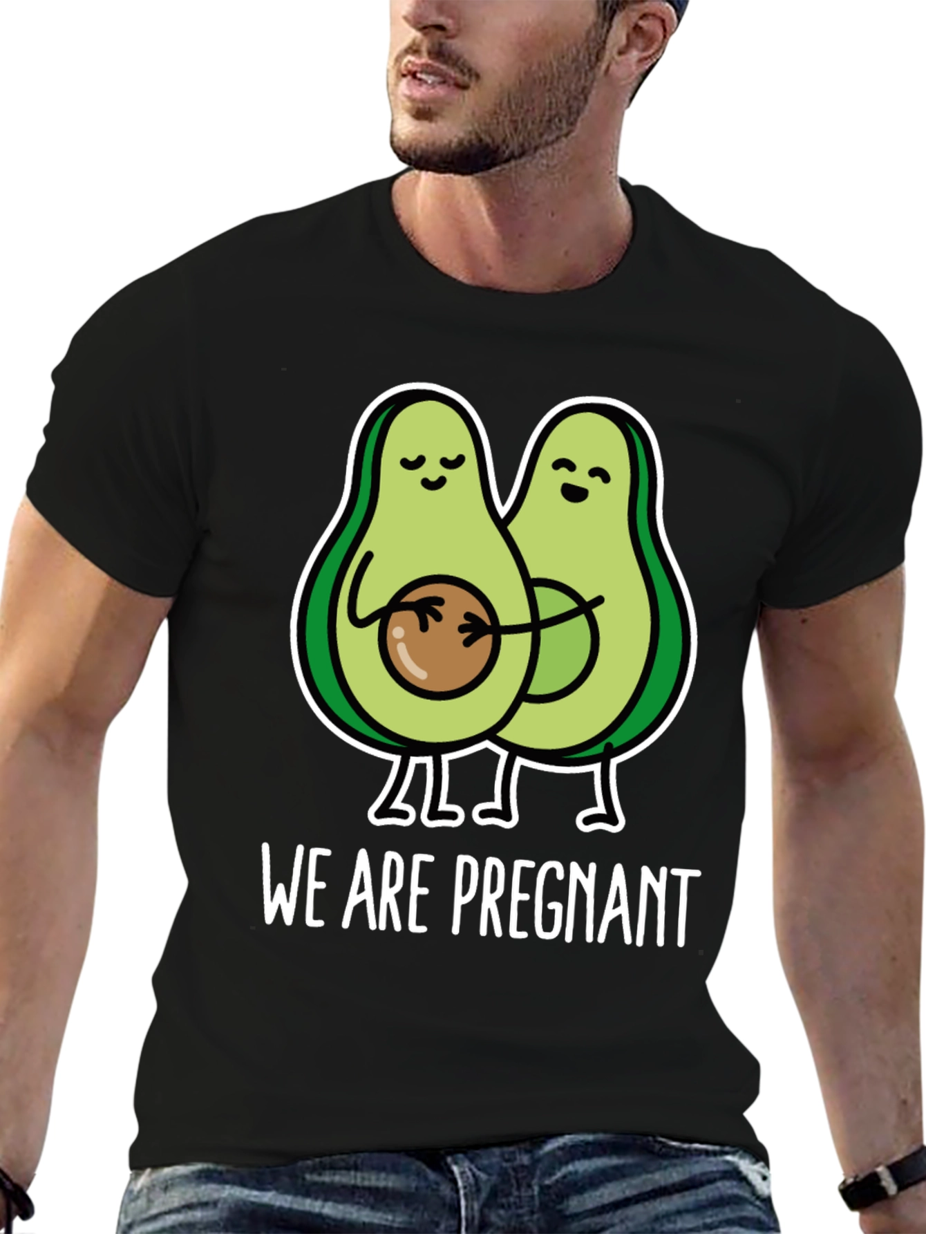 Black Funny We Are Pregnant Avocado Matching Couple T-Shirt view 6