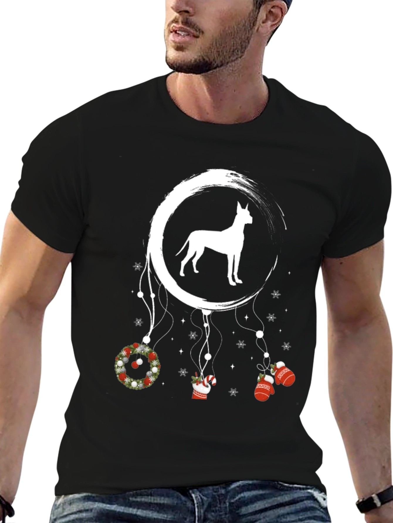 Black Dog Christmas Dreamcatcher T-Shirt view 6