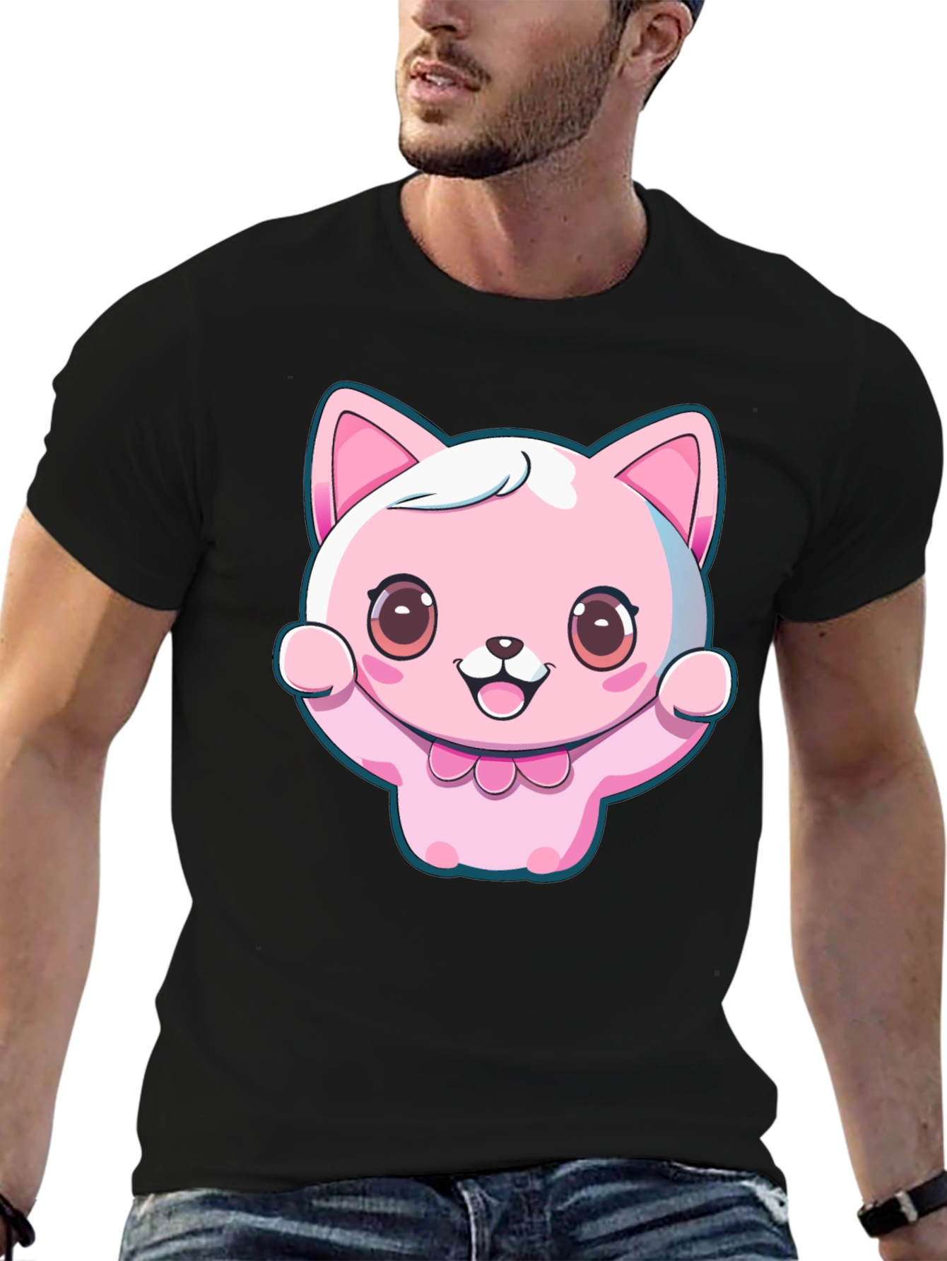 Black Kawaii Cat Graphic Tee - Cute Cartoon Style view 6