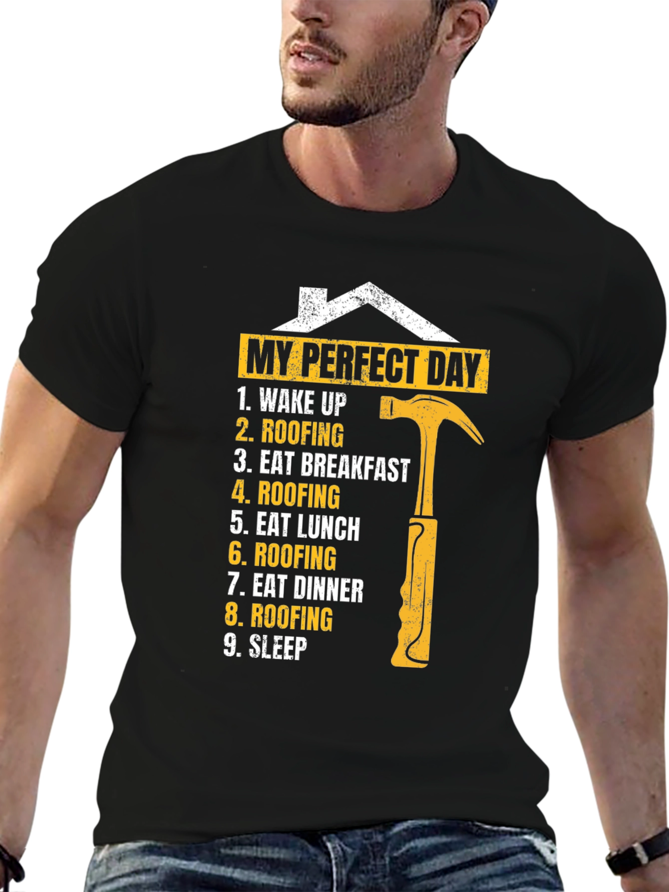 Black Roofer's Perfect Day T-Shirt - Construction Worker Gift view 6