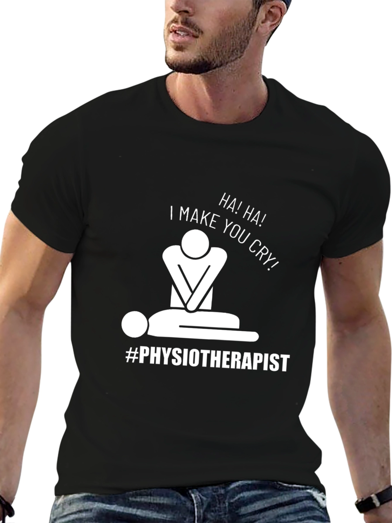 Black Humorous Physiotherapist T-Shirt: I Make You Cry! view 6