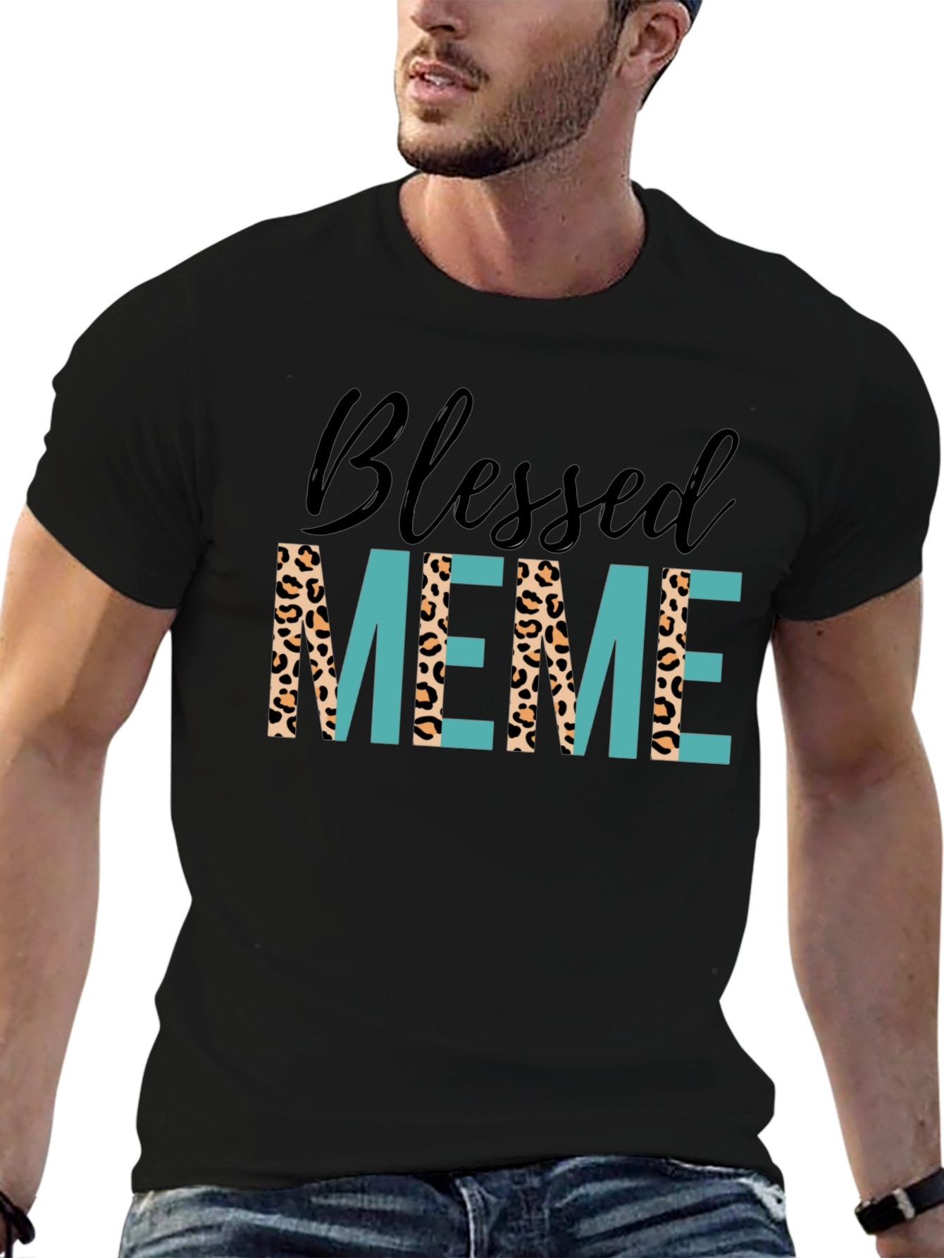 Black Blessed Meme Graphic Tee - Trendy Animal Print T-Shirt view 6