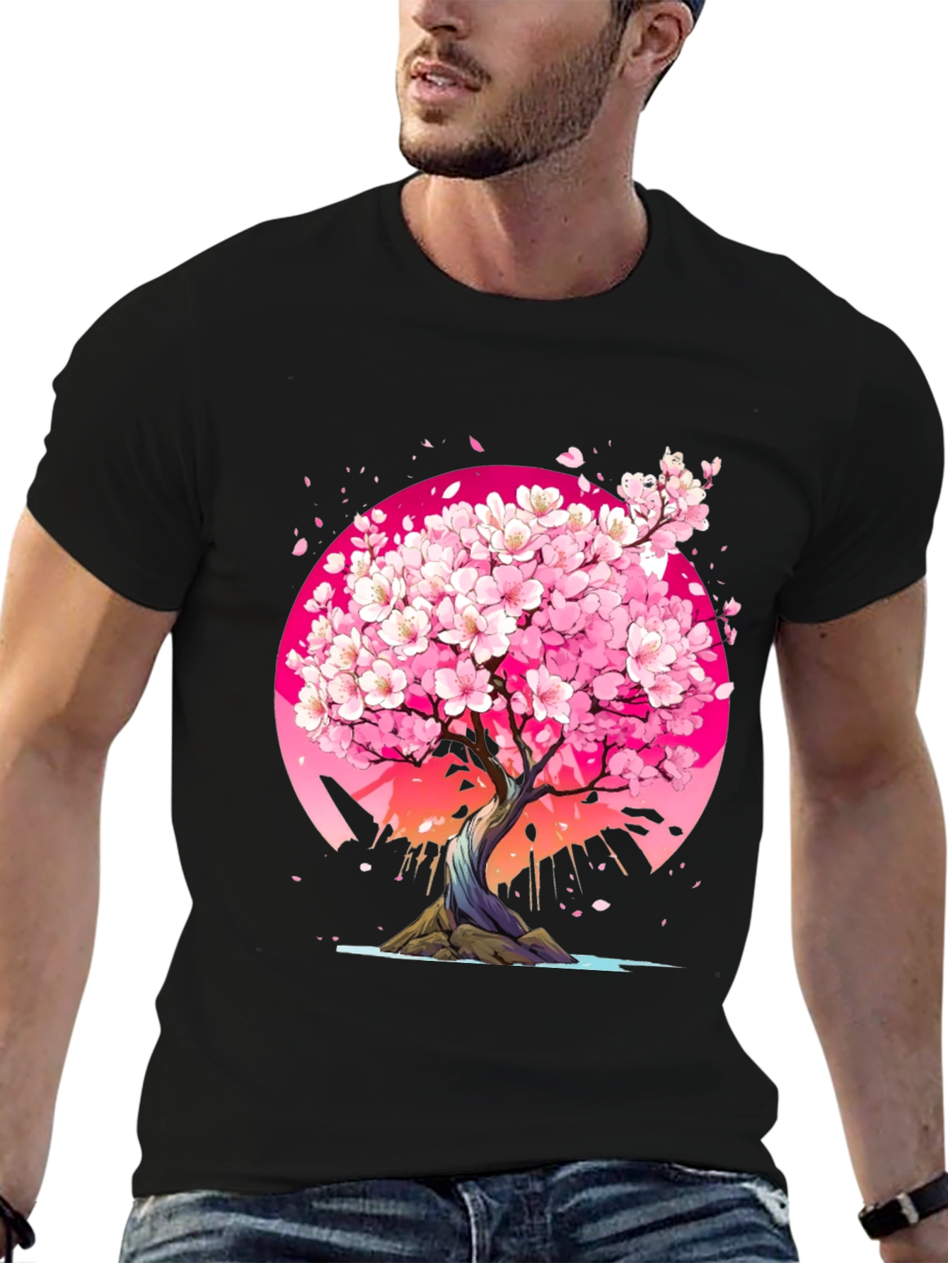 Black Cherry Blossom Tree Graphic Tee - Black view 6