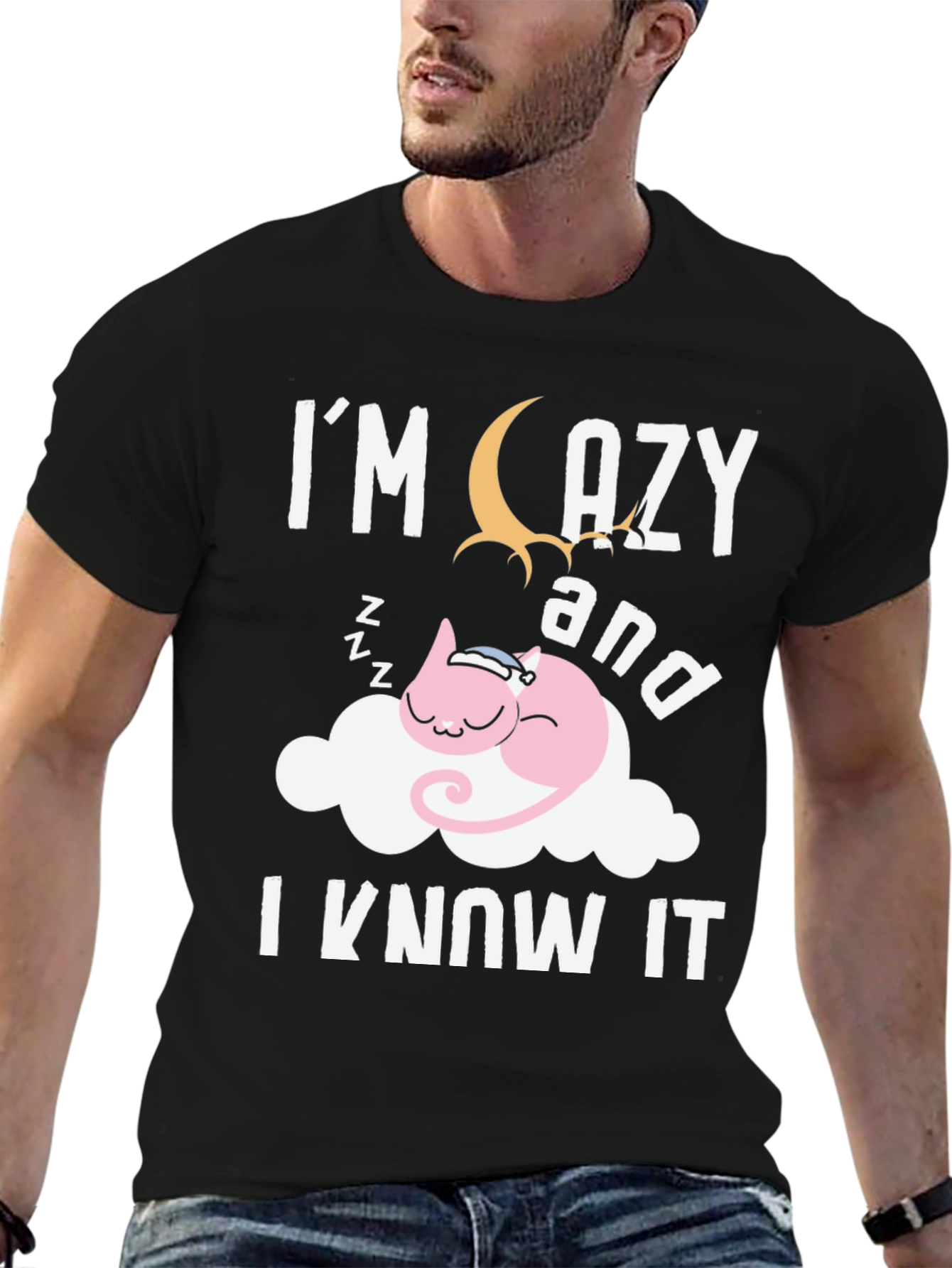 Black Lazy Cat Nap T-Shirt - Soft Cotton Blend view 6