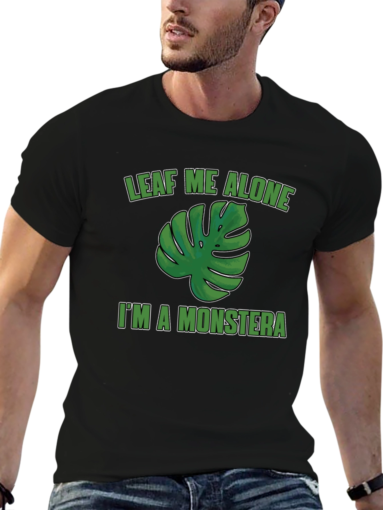 Black Leaf Me Alone Monstera Graphic T-Shirt view 6
