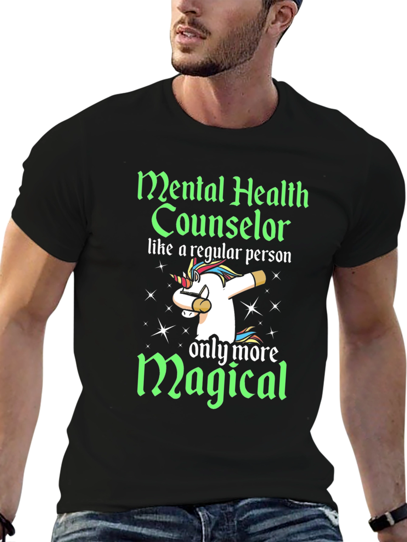 Black Mental Health Counselor Unicorn Graphic T-Shirt view 6