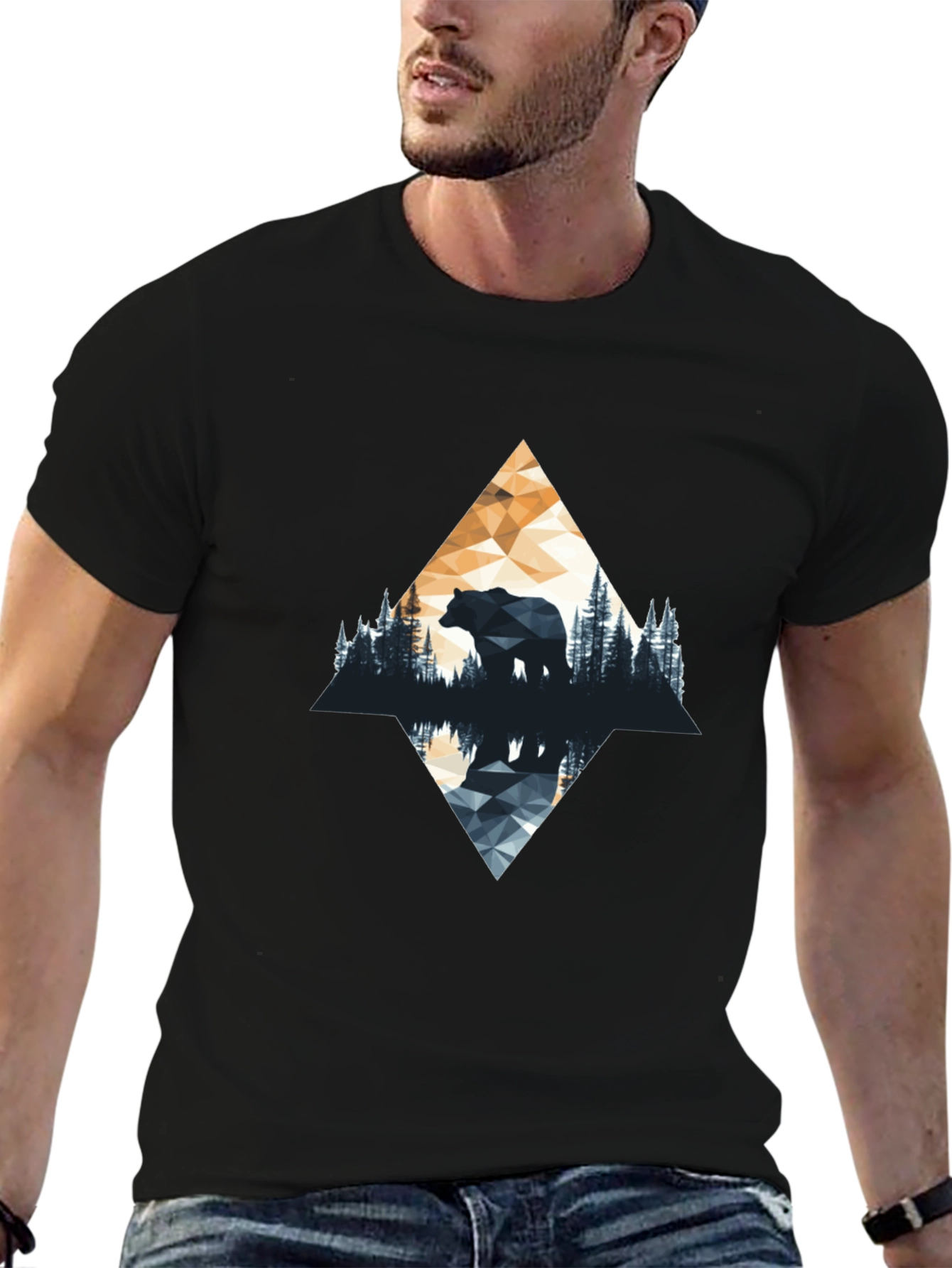 Black Geometric Bear Graphic T-Shirt - Nature Inspired view 6