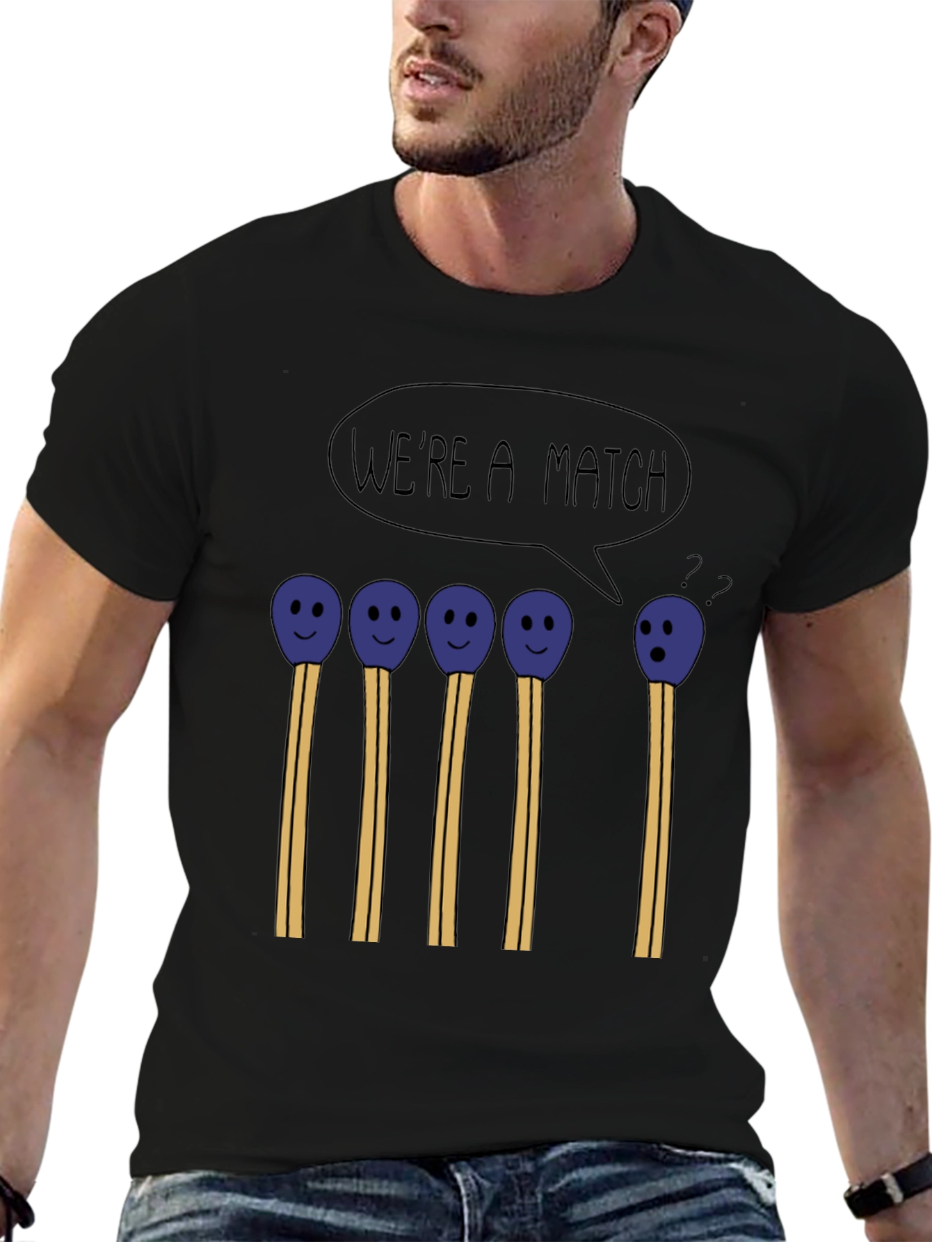 Black We're a Match Funny Graphic T-Shirt view 6