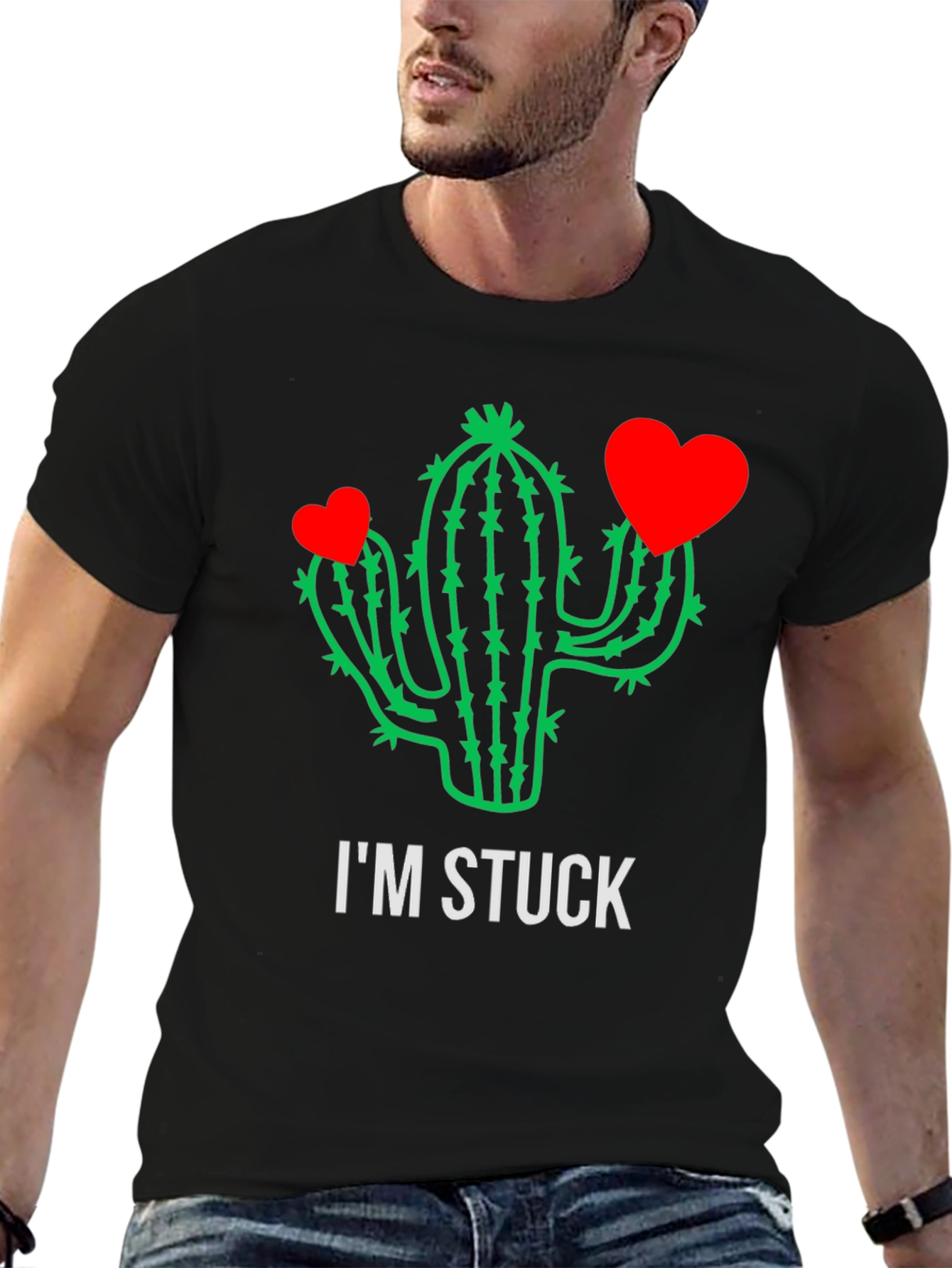 Black I'm Stuck Cactus T-Shirt - Funny Graphic Tee view 6