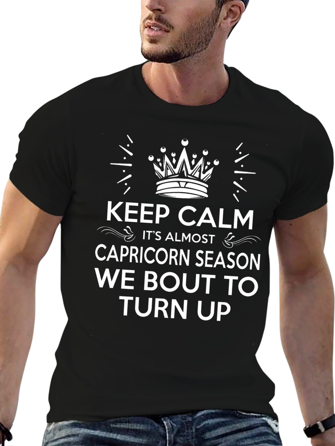 Black Capricorn Season T-Shirt Keep Calm Funny Birthday Tee view 6