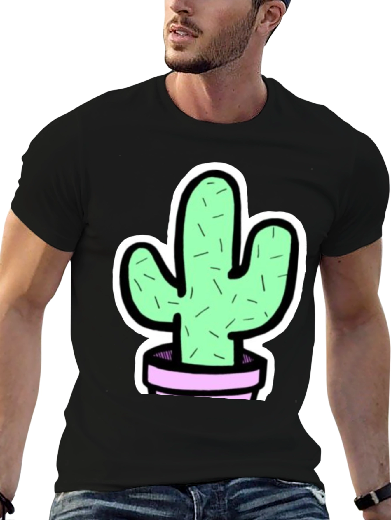 Black Cactus Graphic Tee - Trendy Black T-Shirt view 6