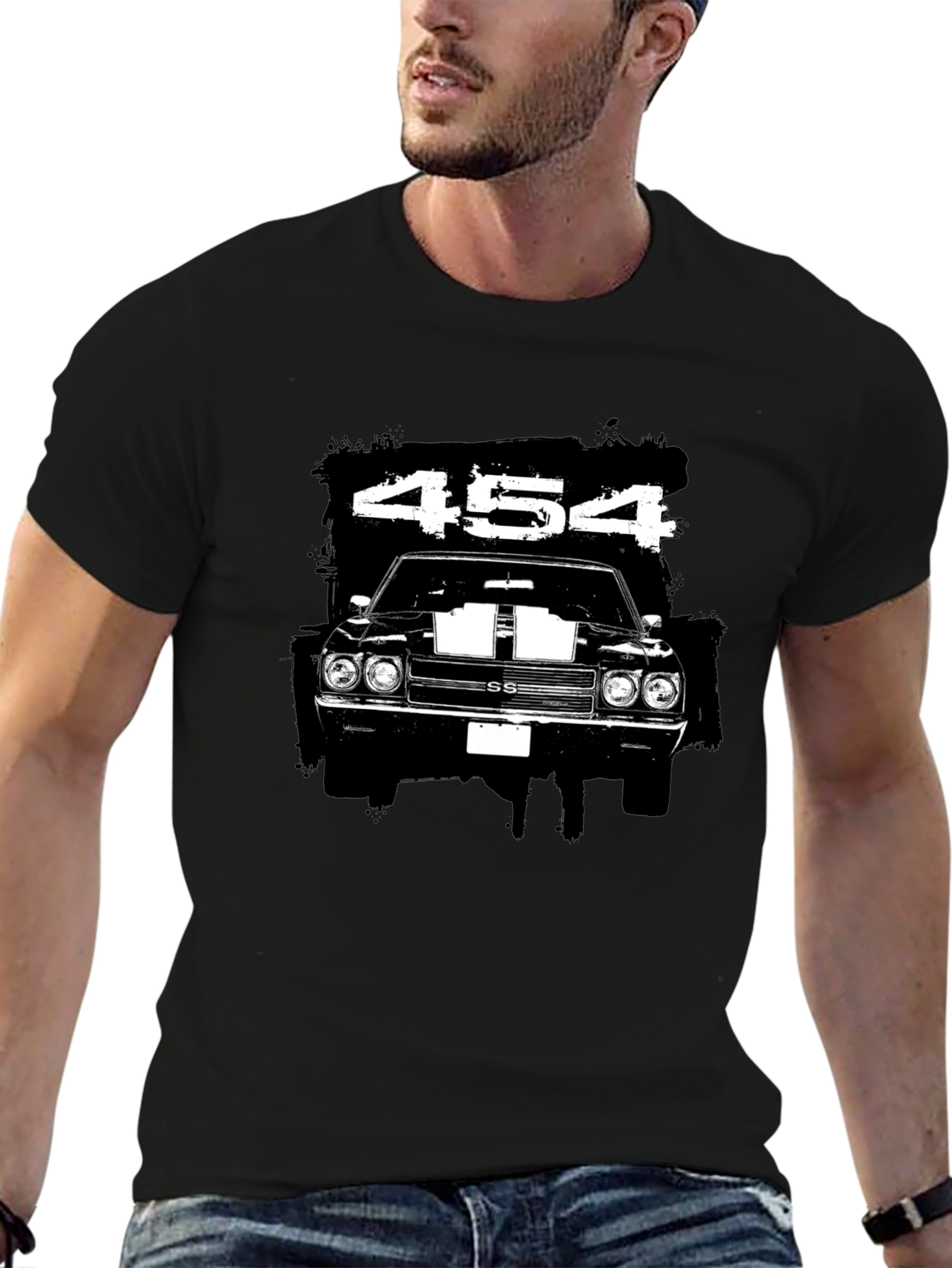 Black 454 Muscle Car Graphic Black T-Shirt view 6