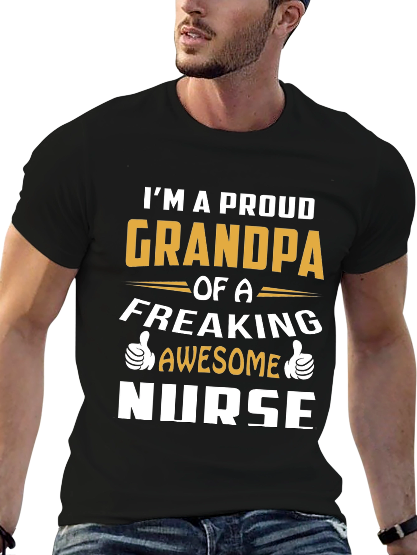 Black Proud Grandpa of an Awesome Nurse T-Shirt view 6