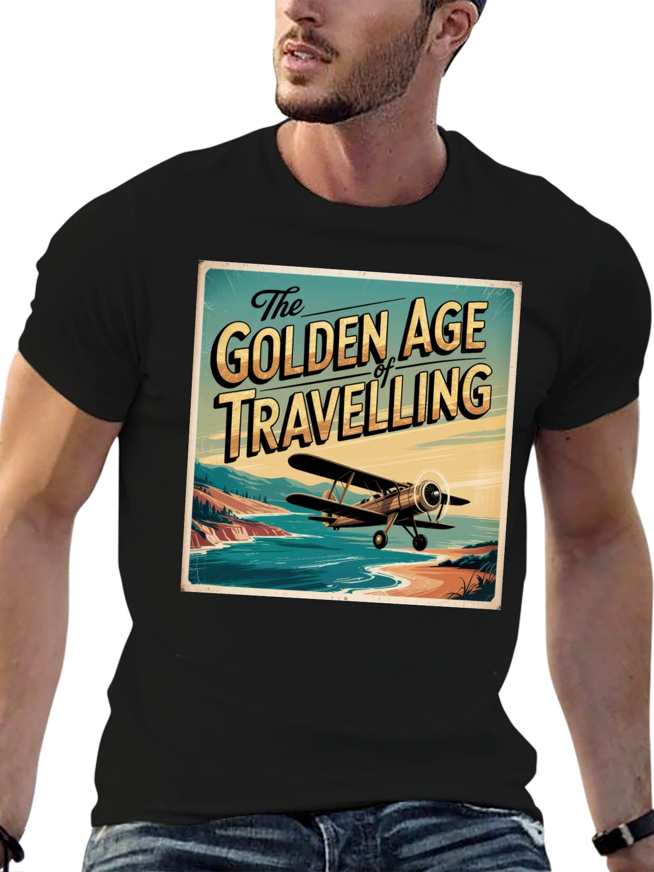 Black Golden Age of Travelling Graphic Tee view 6