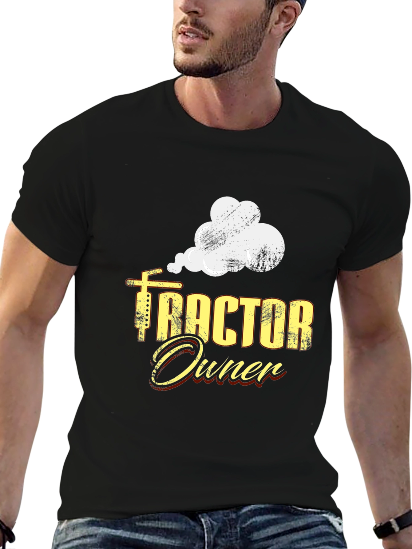 Black Tractor Owner Graphic Tee - Black Cotton Casual T-Shirt view 6
