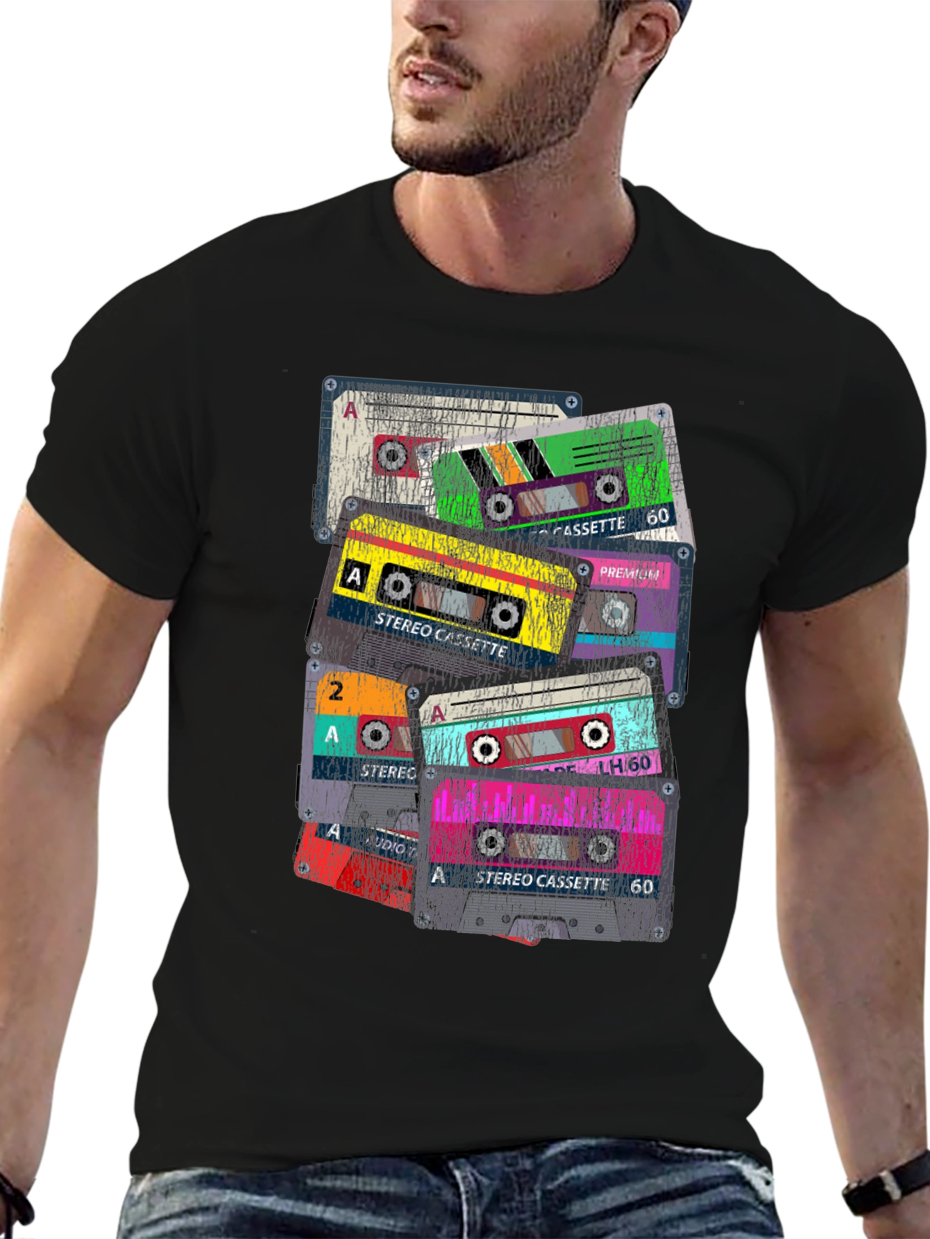 Black Retro Cassette Tape Graphic T-Shirt view 6