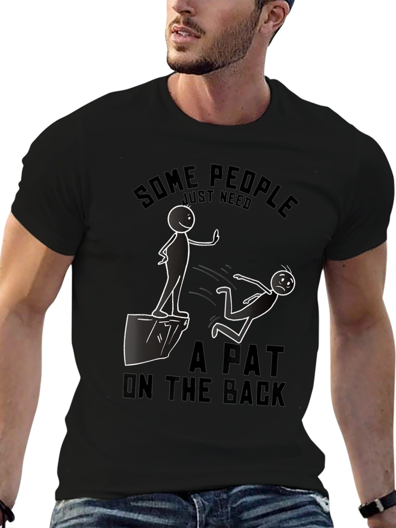 Black Humorous "A Pat on the Back" Graphic T-Shirt view 6