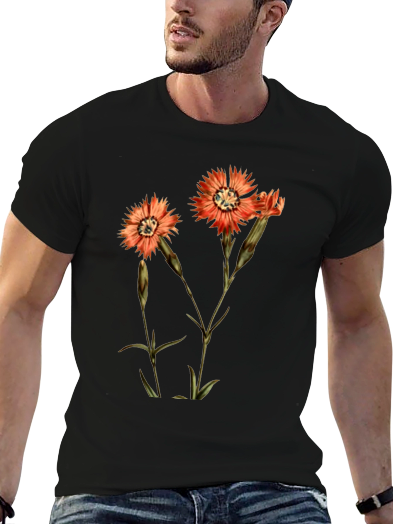 Black Floral Print Black T-Shirt view 6