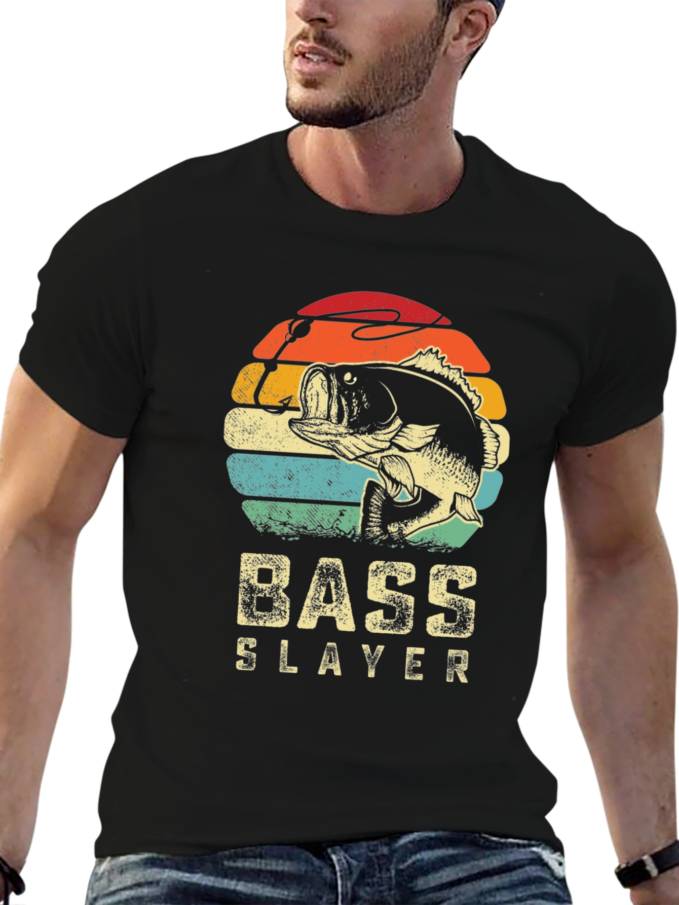 Black Bass Slayer Graphic Tee - Retro Fishing Shirt view 6