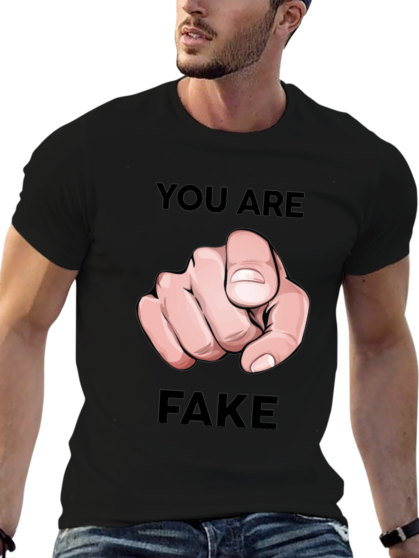 Black You Are Fake T-Shirt - Pointing Finger Design view 6