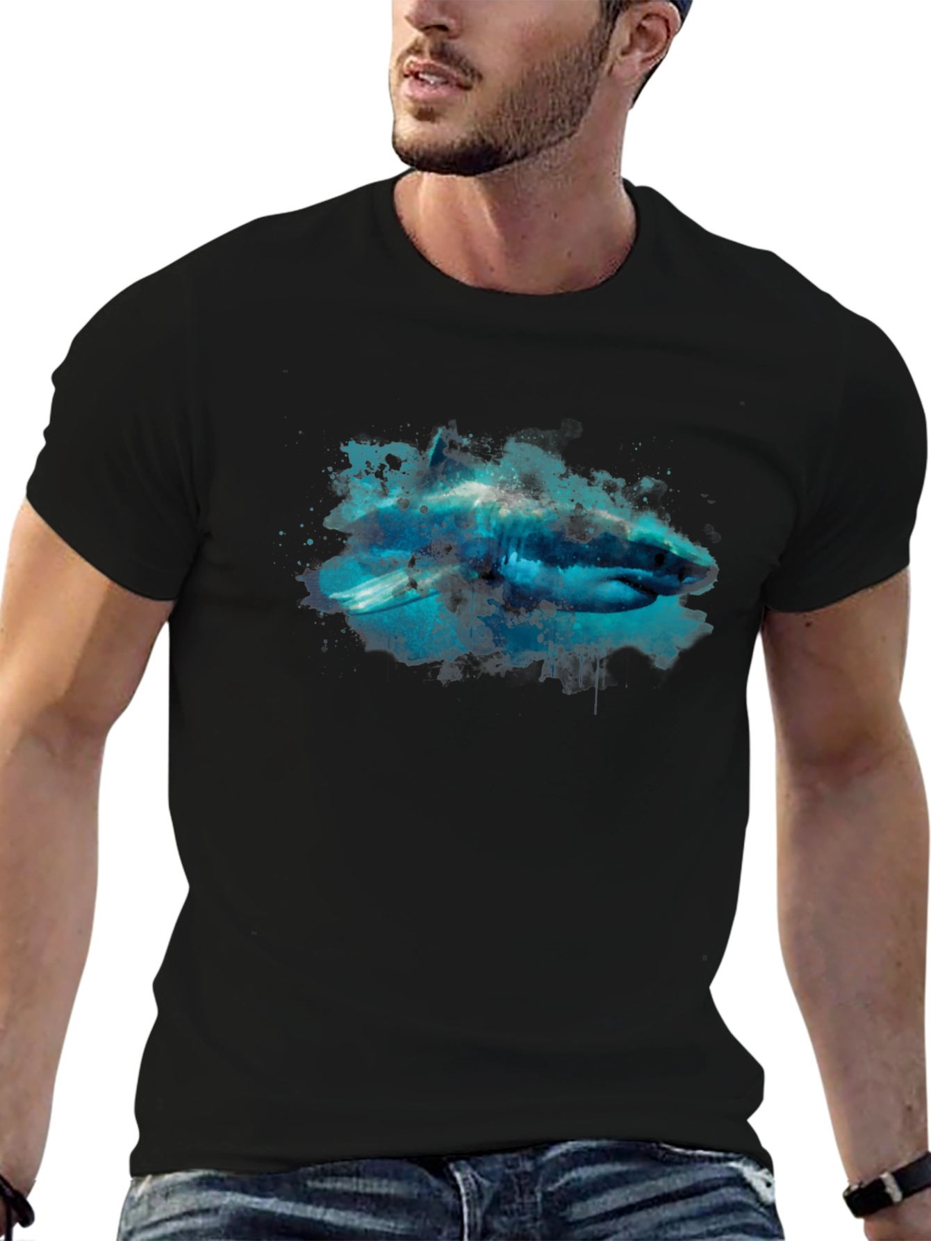 Black Shark Graphic Black T-Shirt view 6