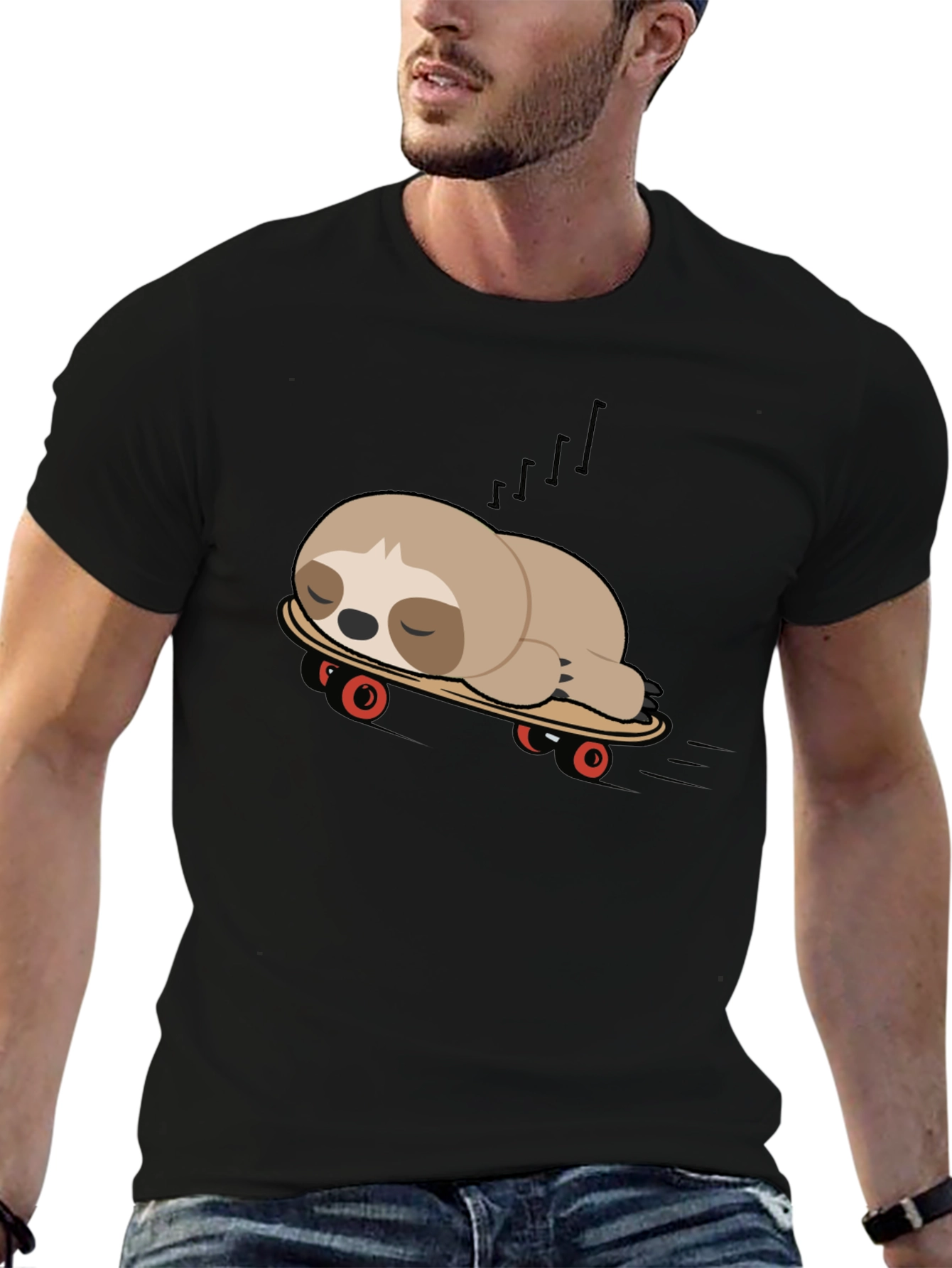 Black Sloth on Skateboard Graphic Tee - Unisex view 6