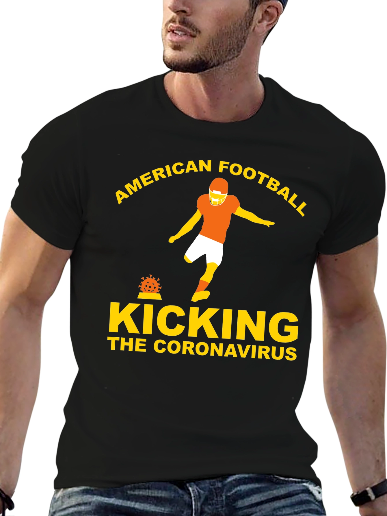 Black American Football Kicking Coronavirus Graphic Tee view 6