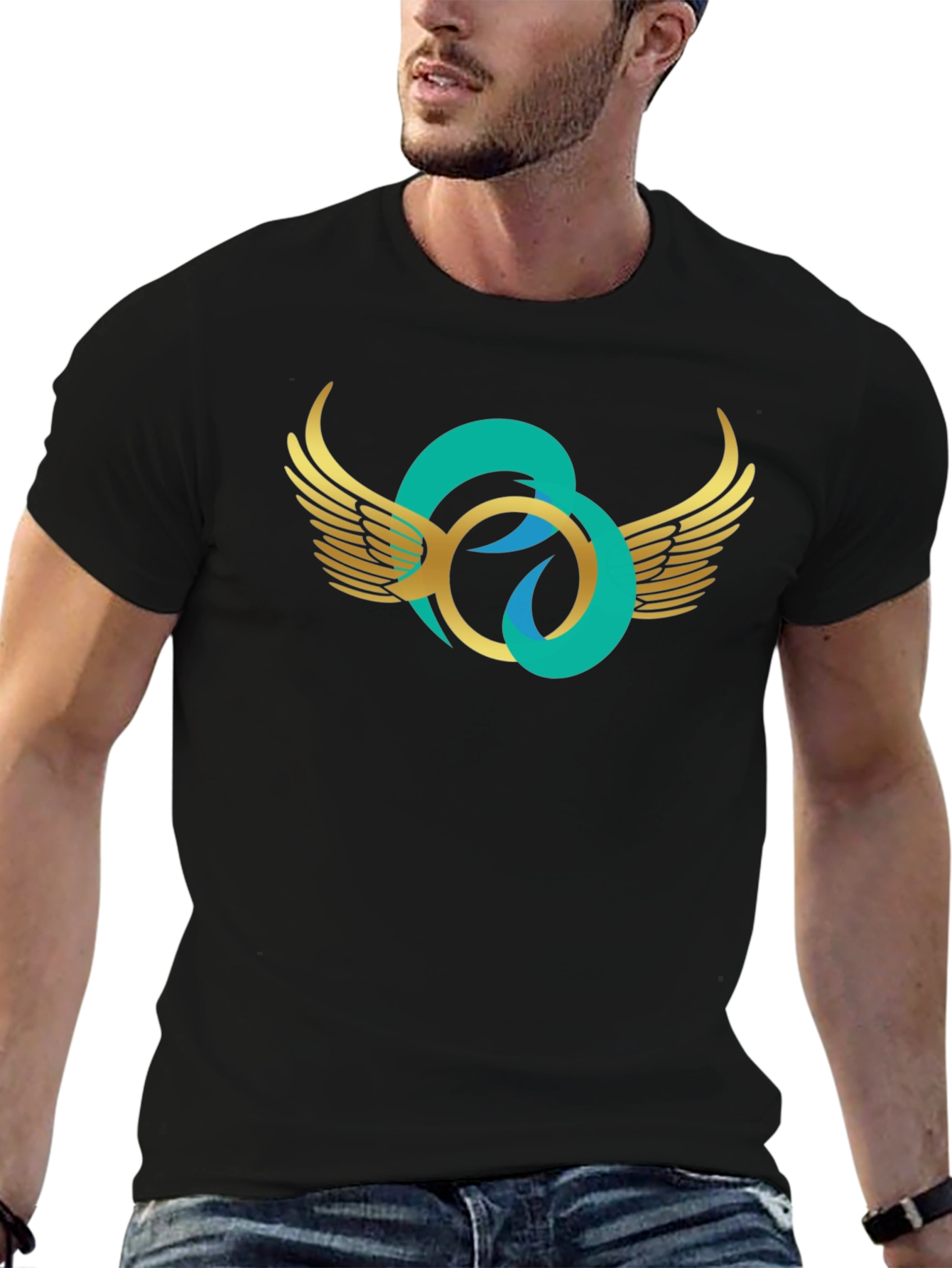Black Winged Circle Graphic T-Shirt - Stylish Casual Wear view 6