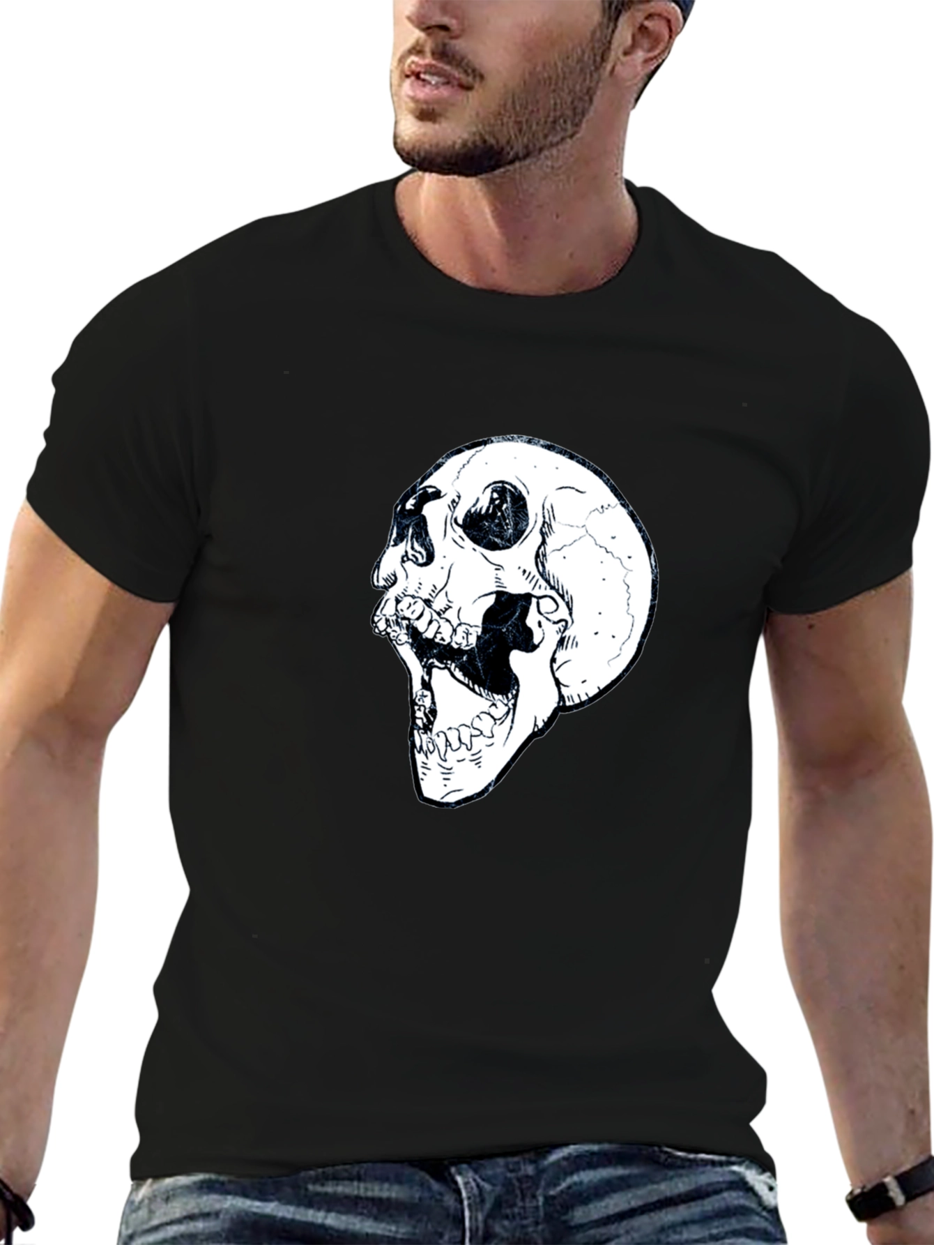 Black Skull Graphic Black T-Shirt view 6