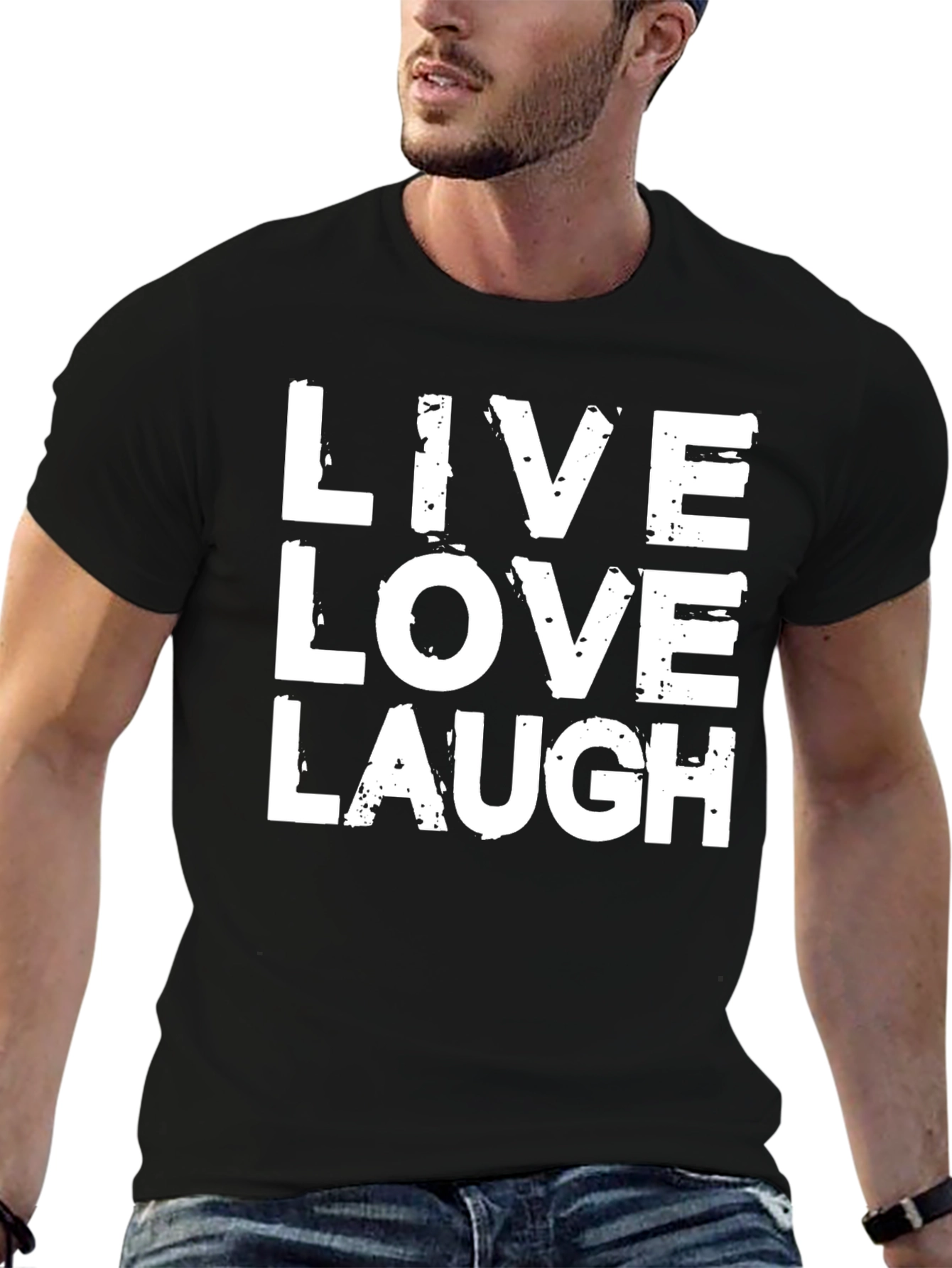 Black Live Love Laugh Graphic T-Shirt - Black Cotton Tee view 6