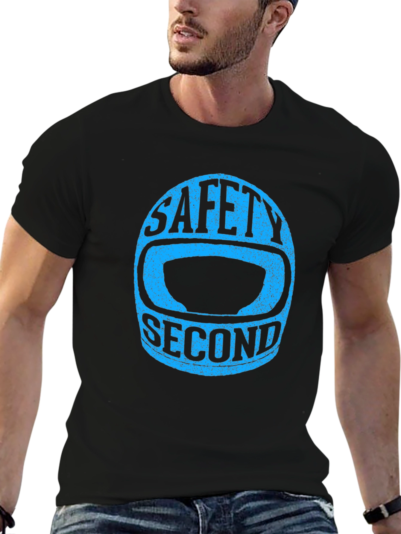 Black Safety Second Helmet Graphic Tee - Black Cotton T-Shirt view 6