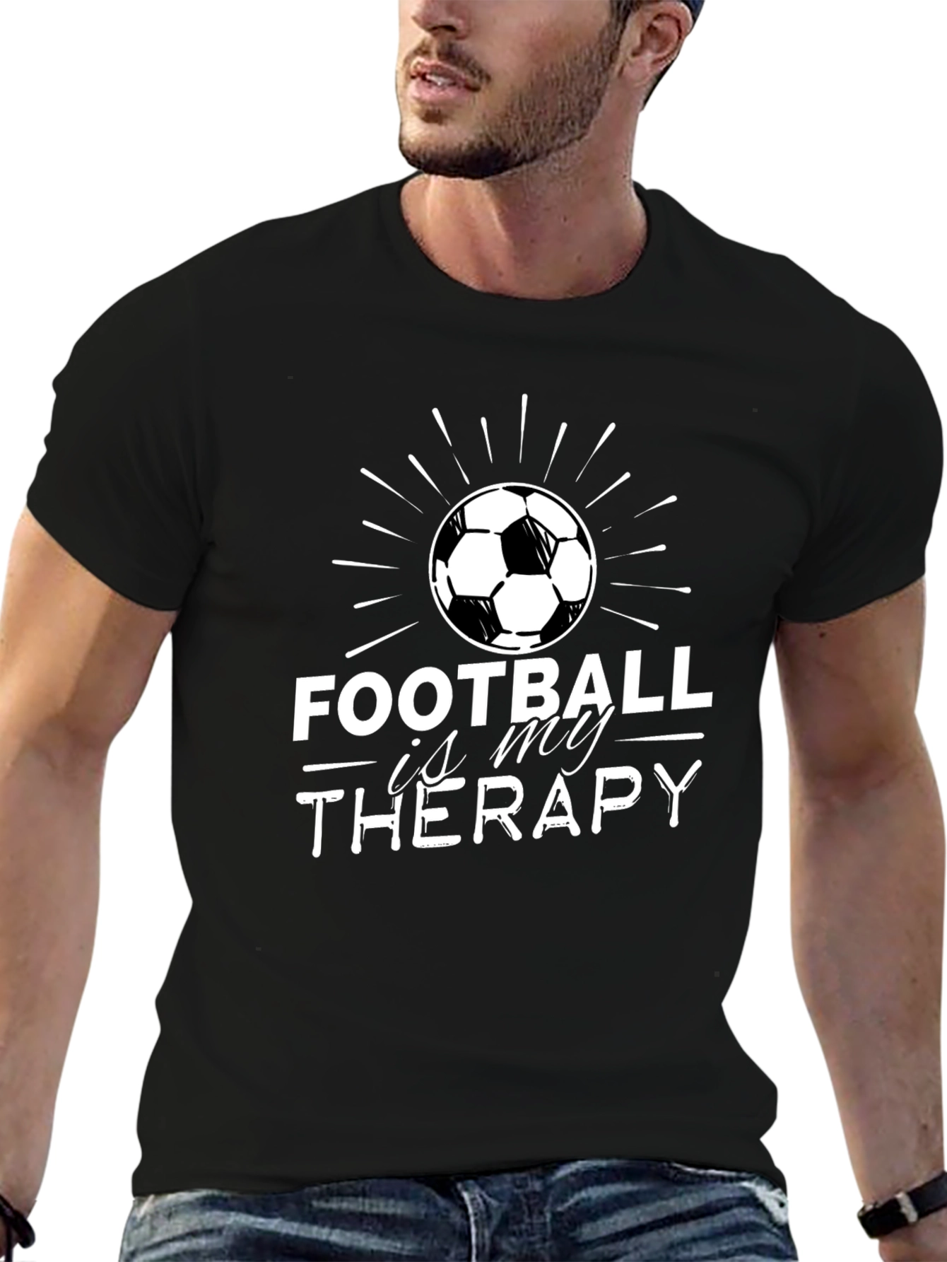 Black Football is My Therapy T-Shirt - Black view 6