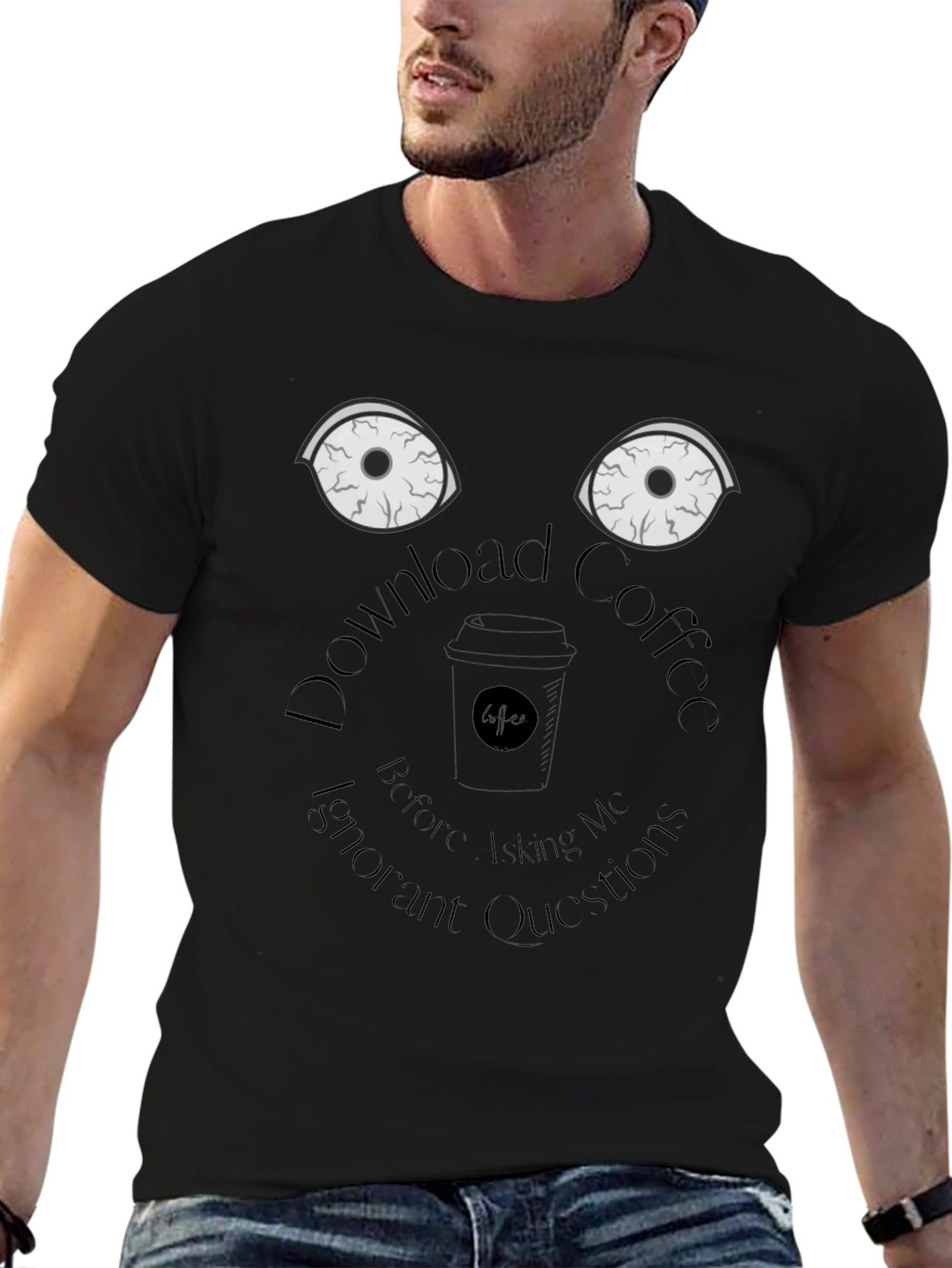 Black Download Coffee T-Shirt - Funny Sarcastic Graphic Tee view 6