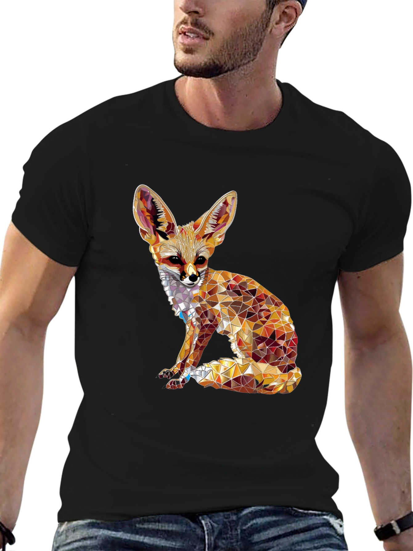 Black Geometric Fox Graphic Tee - Unique Animal Design view 6