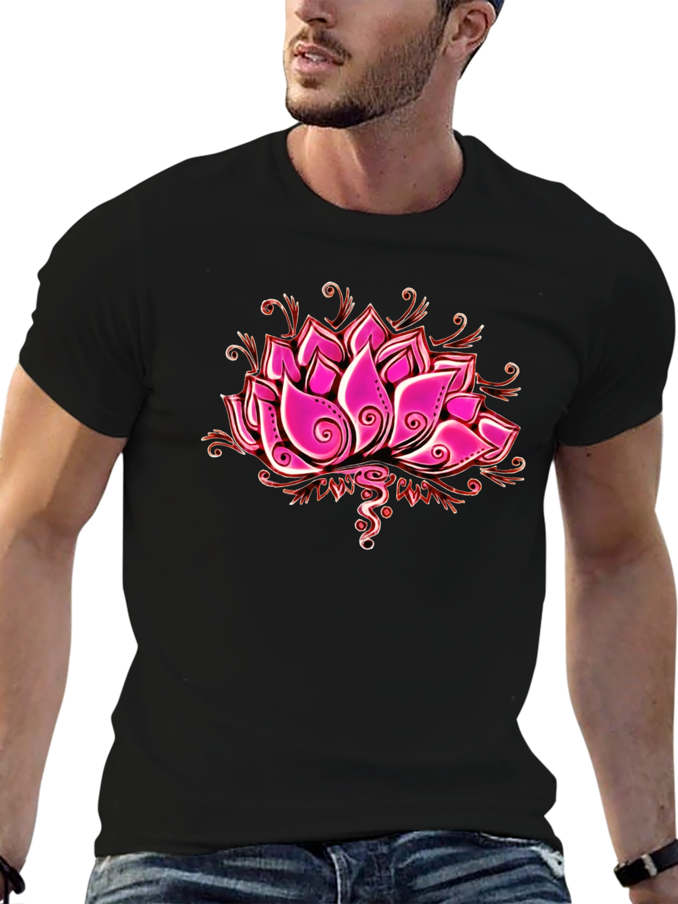 Black Lotus Flower Graphic T-Shirt view 6