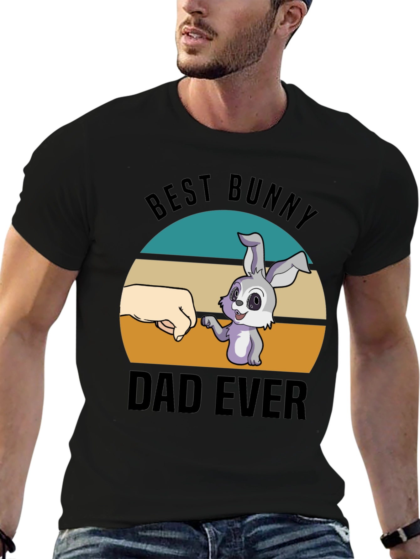 Black Best Bunny Dad Ever T-Shirt - Father's Day Tee view 6