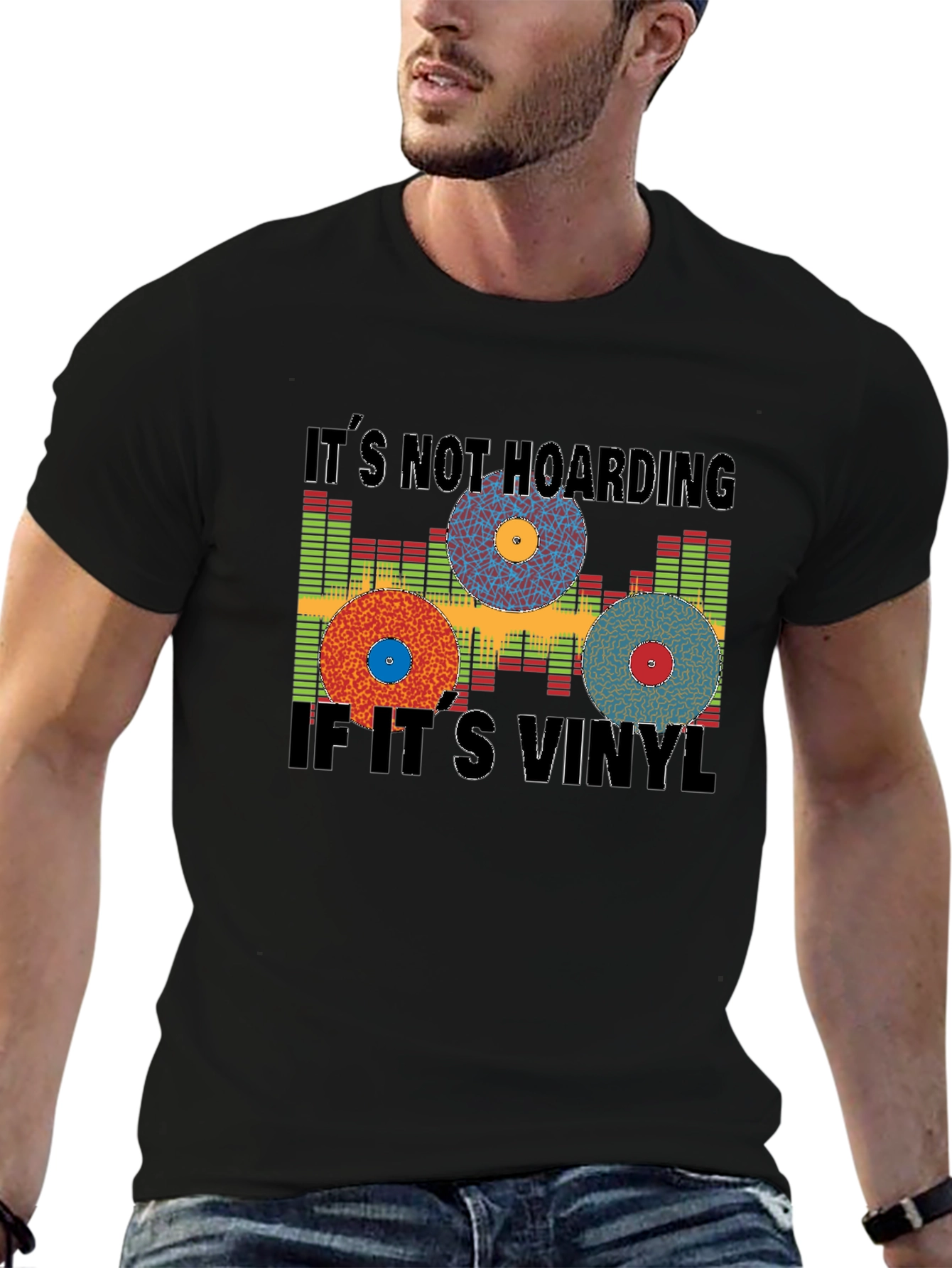 Black It's Not Hoarding if It's Vinyl Black T-Shirt view 6