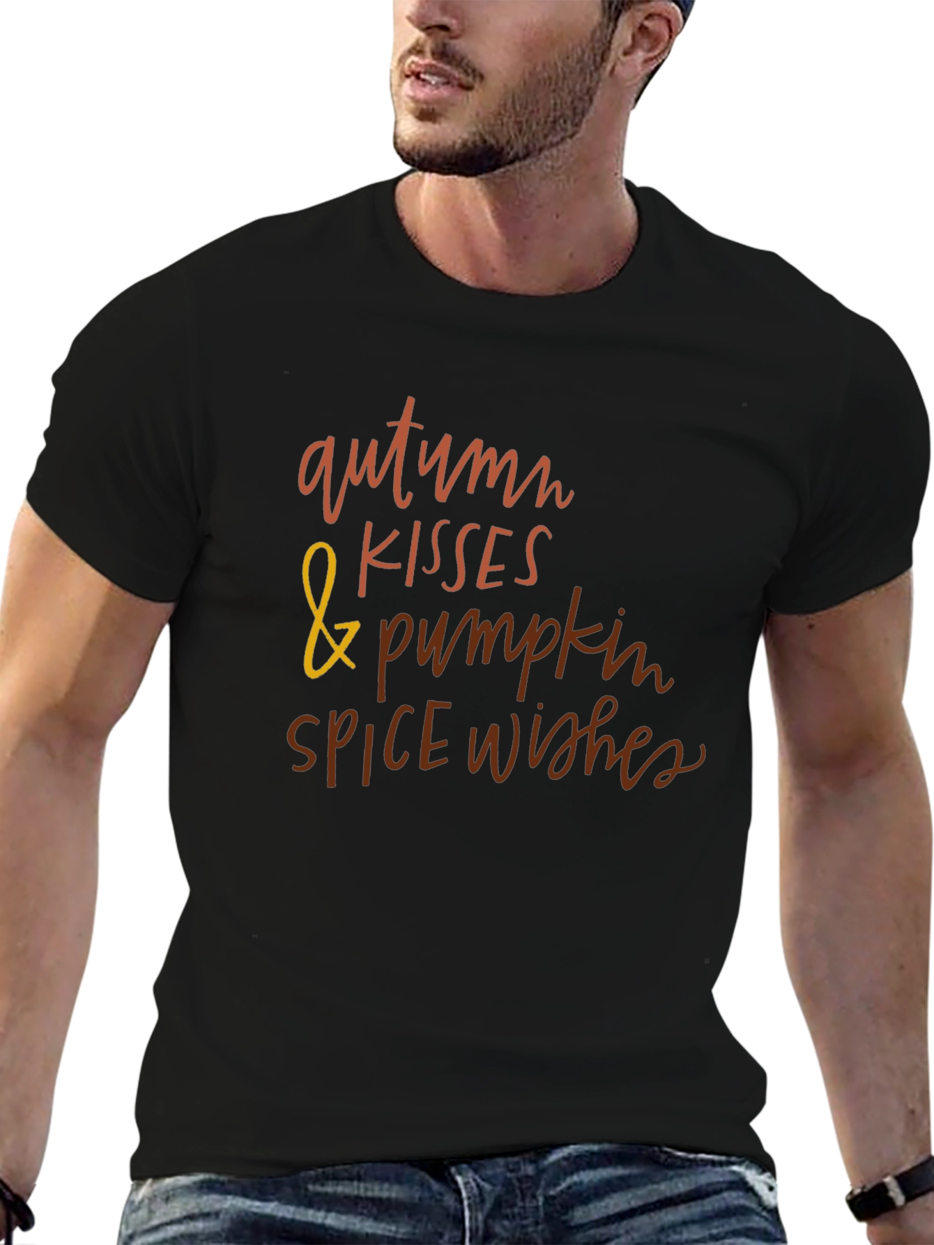 Black Autumn Kisses & Pumpkin Spice Wishes T-Shirt view 6