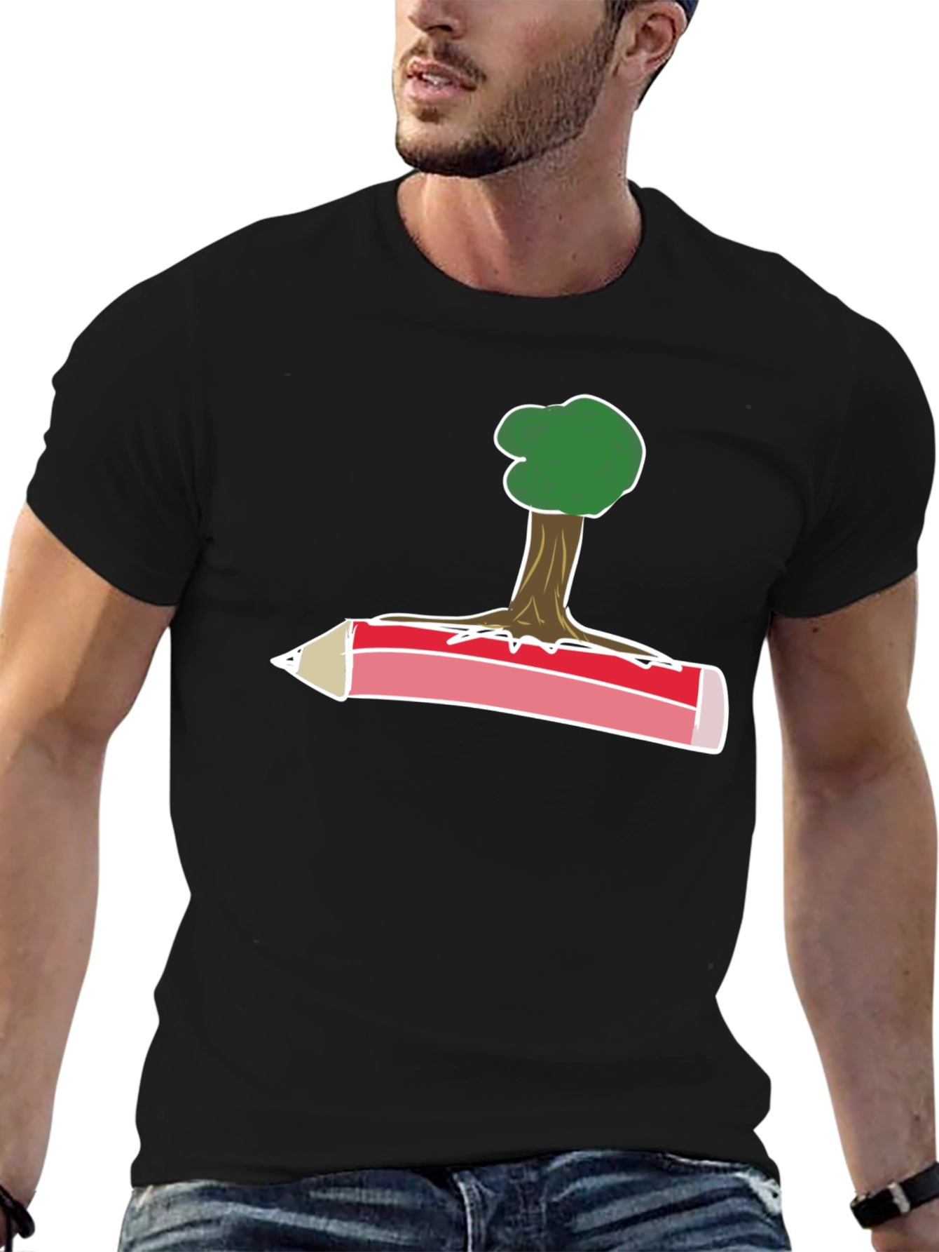Black Tree & Pencil T-Shirt - Nature Inspired Tee view 6