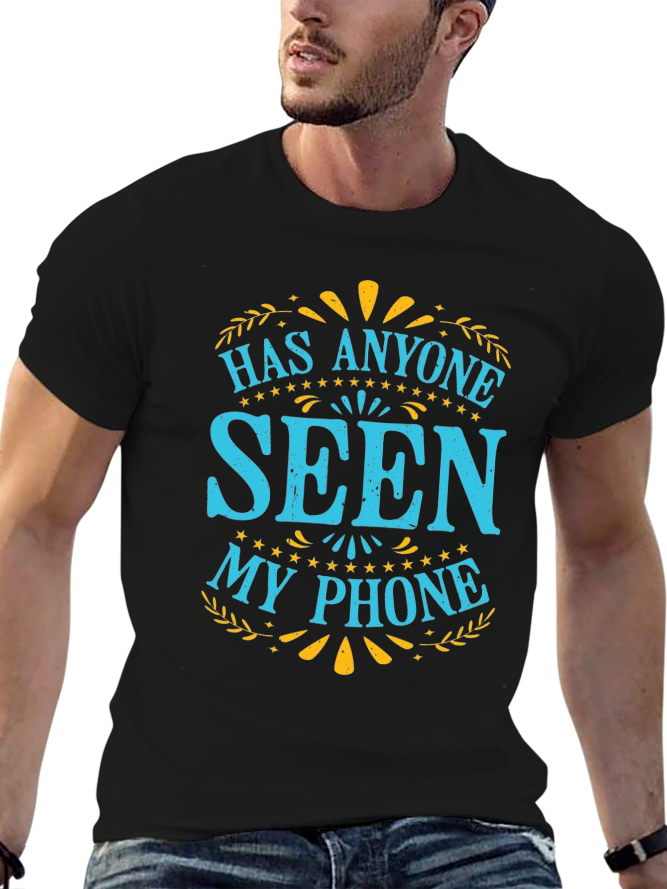 Black Funny Lost Phone Graphic Tee view 6