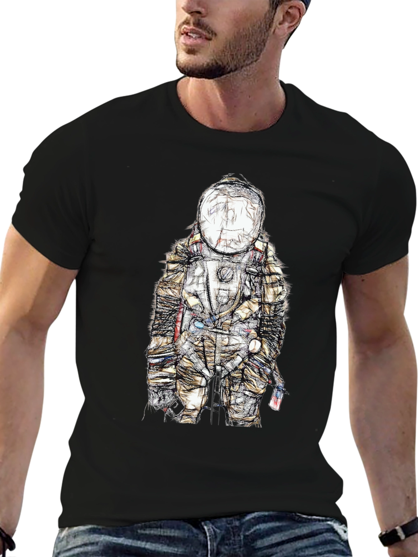 Black Astronaut Sketch Graphic Tee - Black view 6