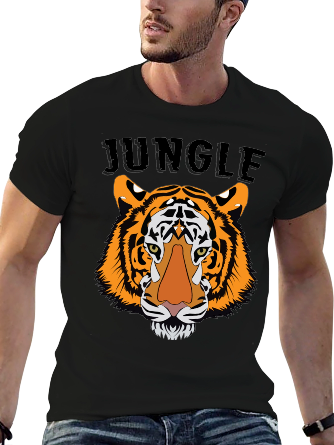 Black Jungle Tiger Graphic Tee - Bold Statement Shirt view 6